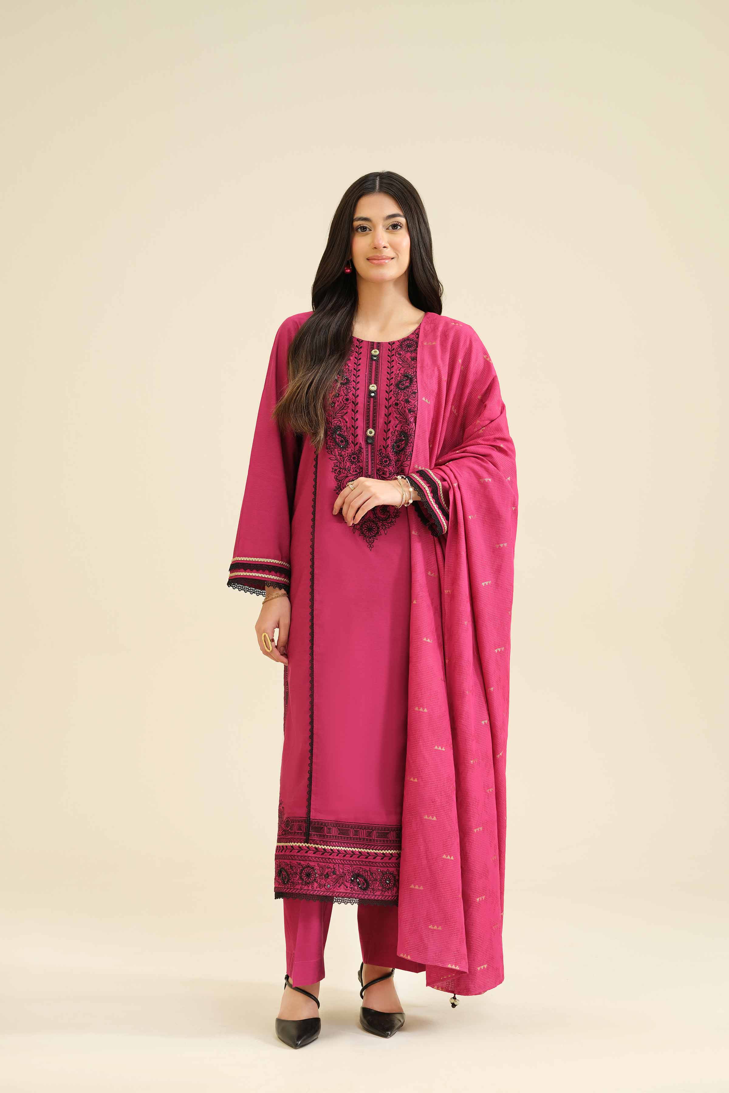 NishatUK - Pink Embroidered Silk 3-piece ready to wear Suit