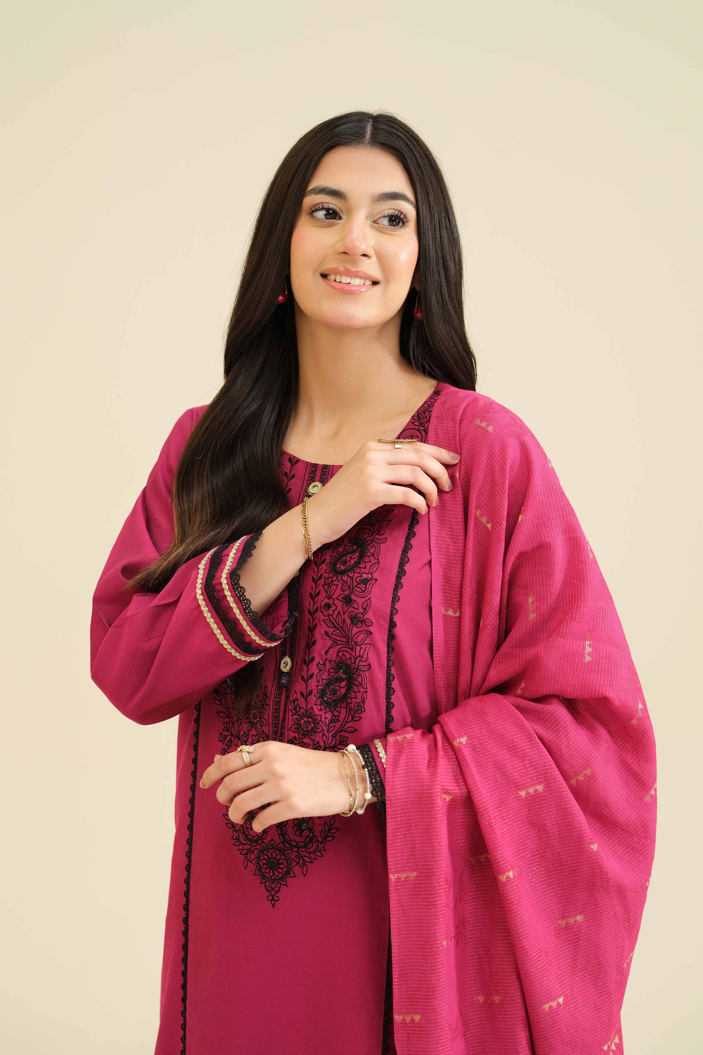 NishatUK - Pink Embroidered Silk 3-piece ready to wear Suit