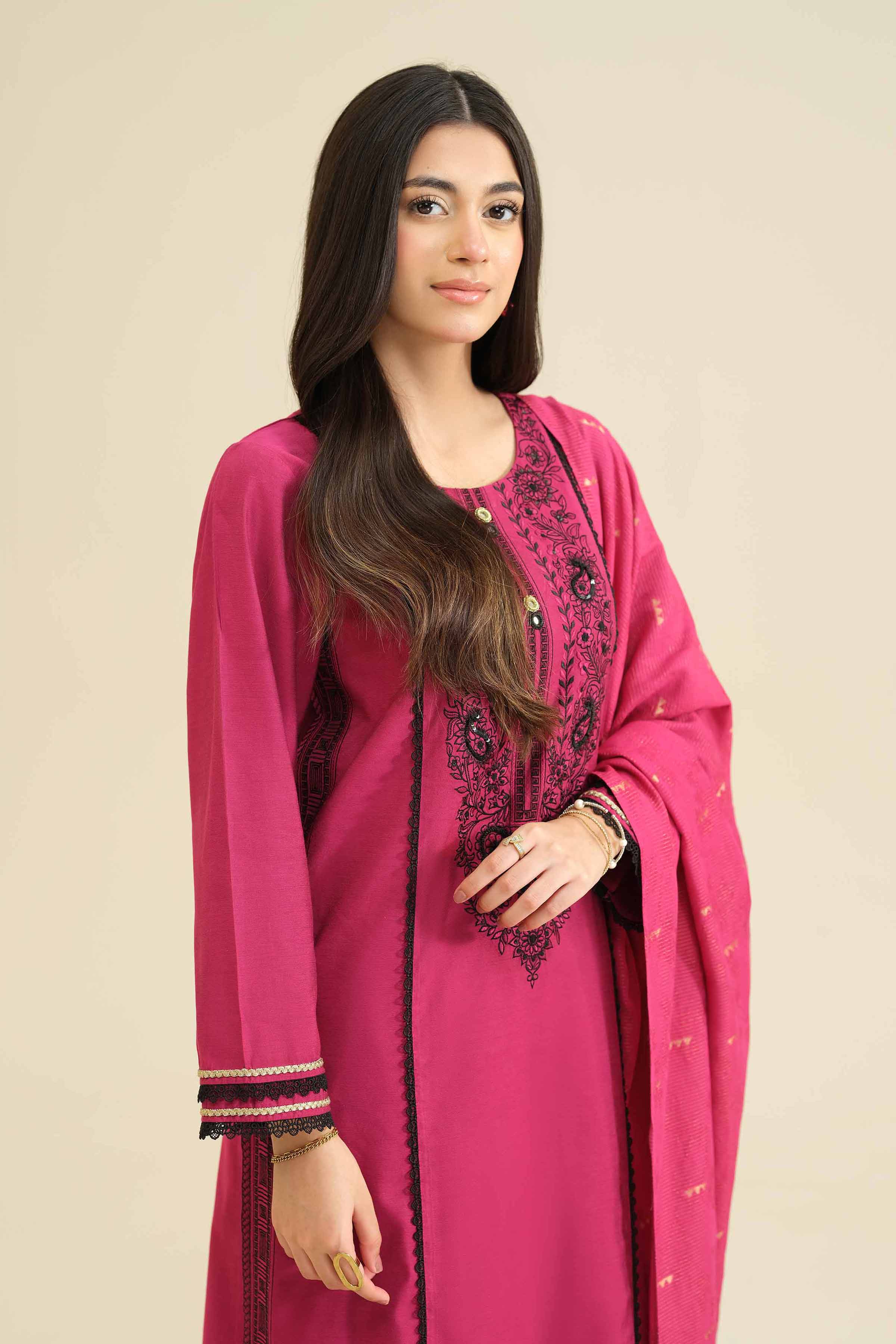 NishatUK - Pink Embroidered Silk 3-piece ready to wear Suit