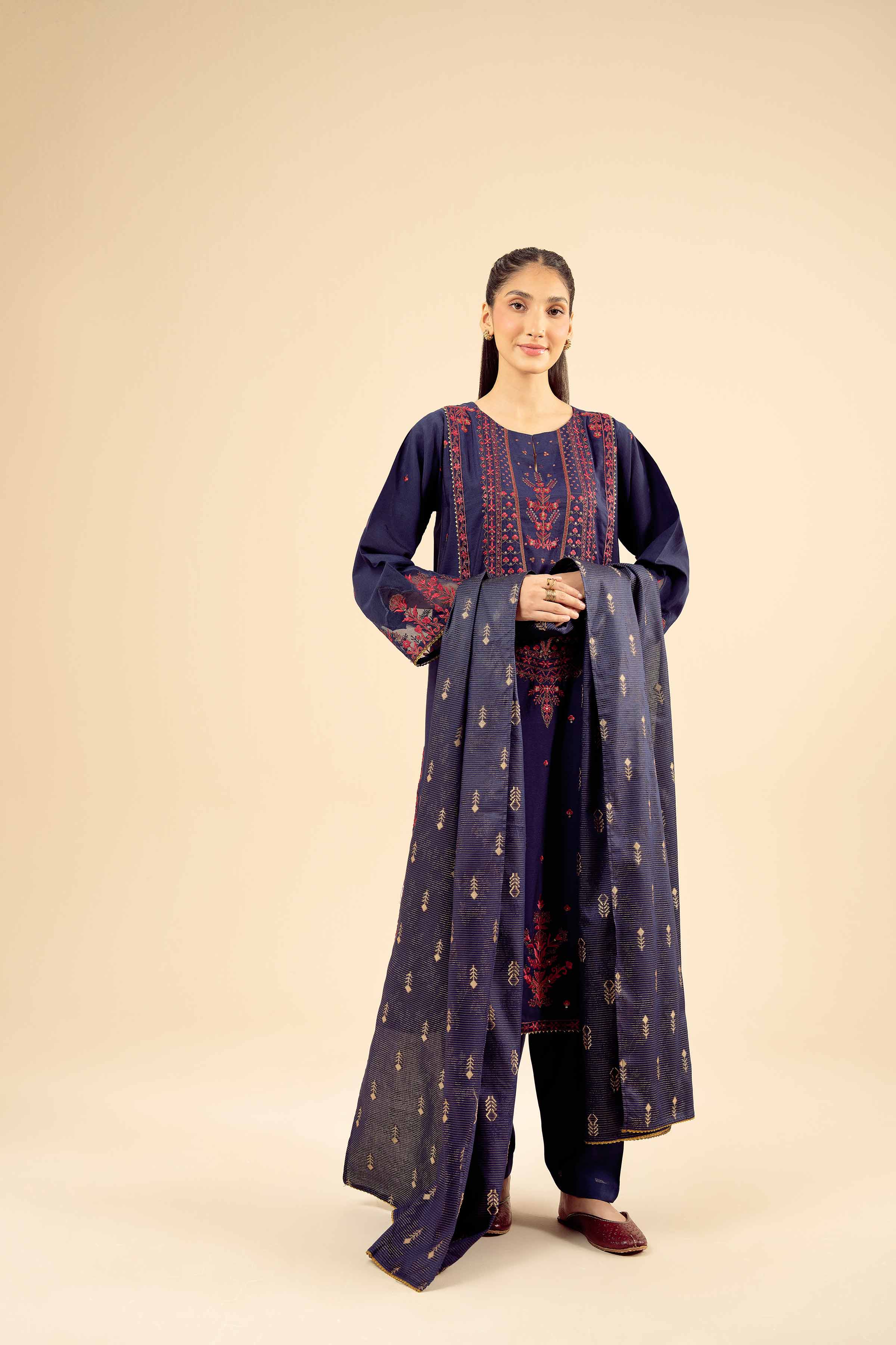 NishatUK - Blue Embroidered Silk 3-piece ready to wear Suit