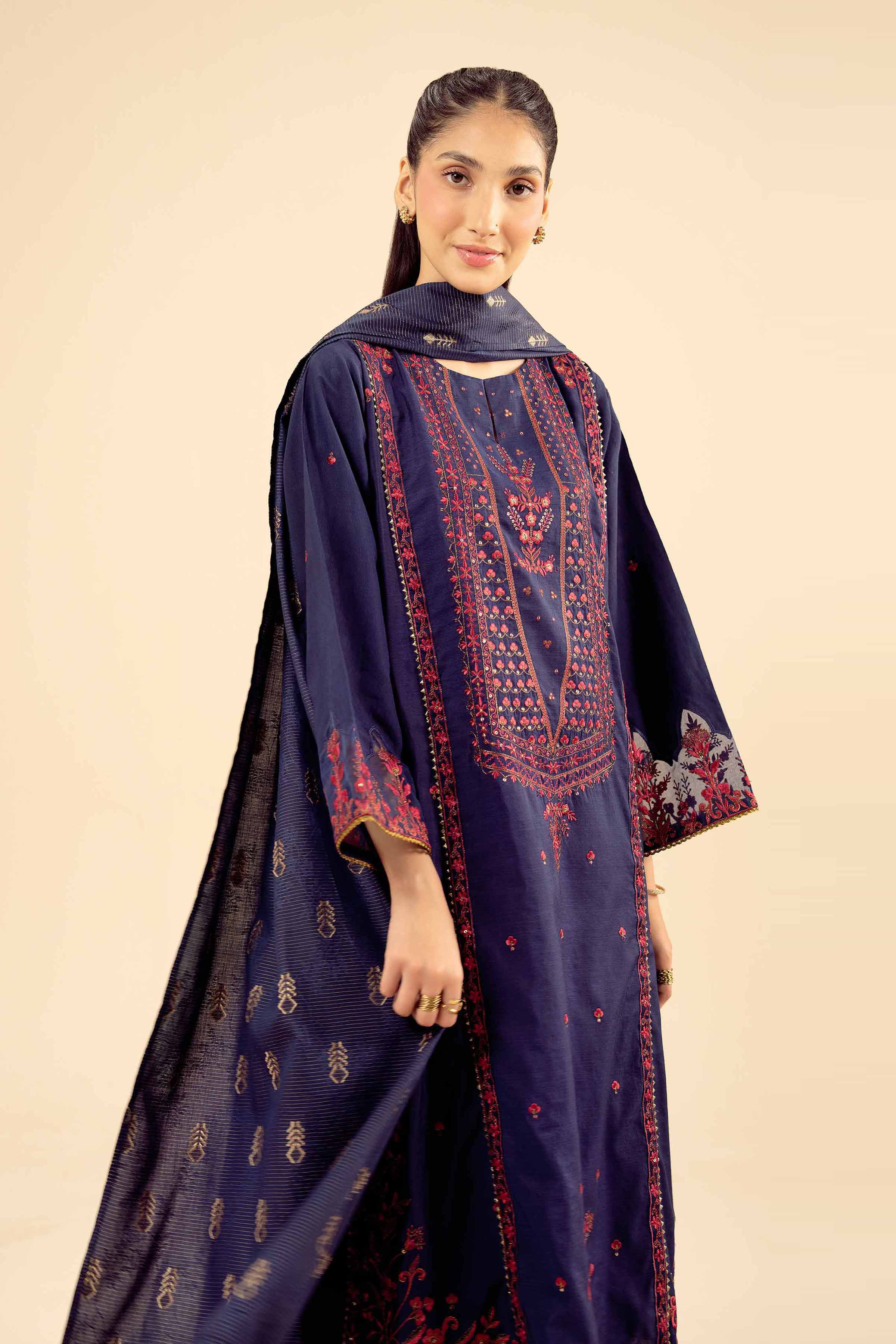 NishatUK - Blue Embroidered Silk 3-piece ready to wear Suit