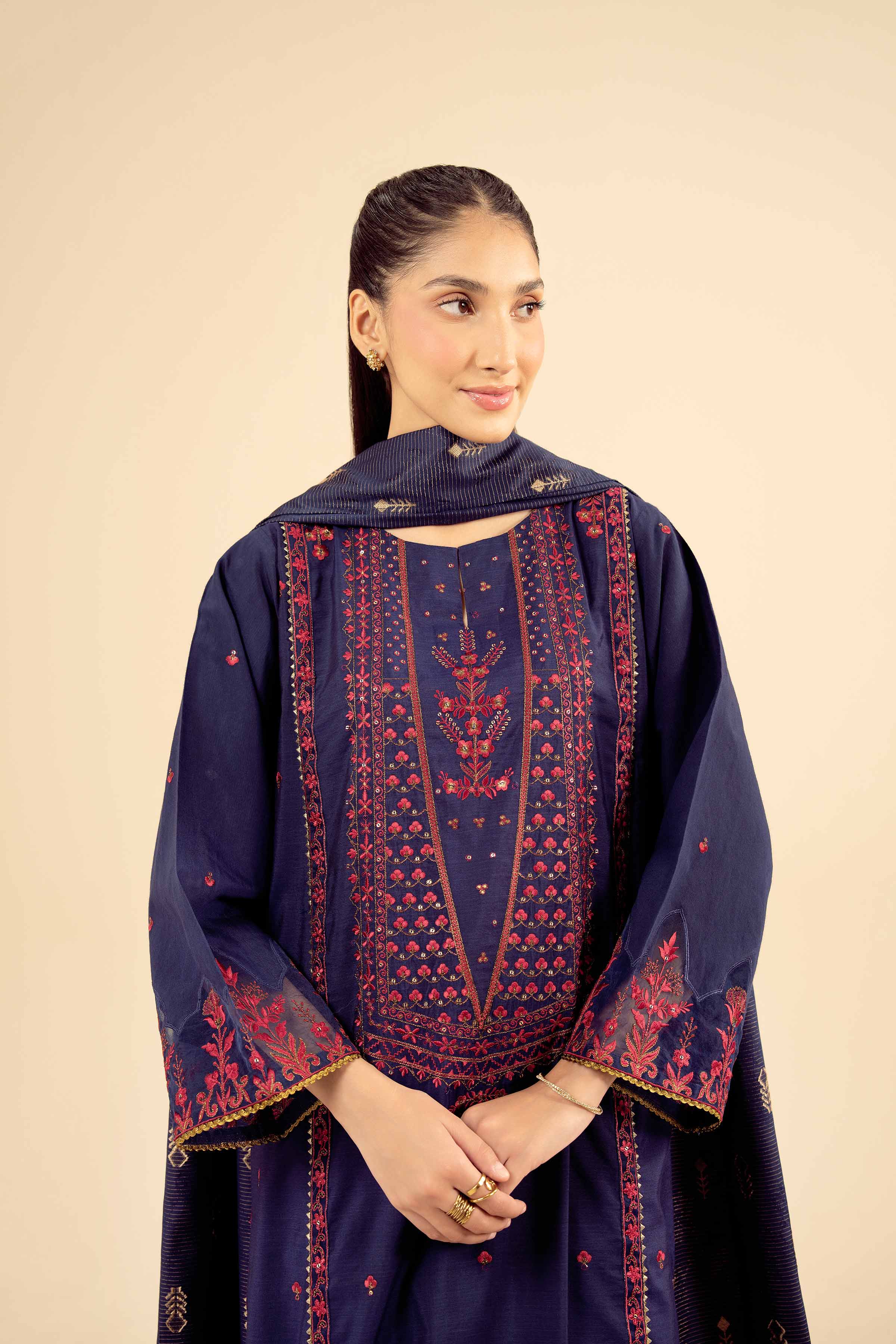 NishatUK - Blue Embroidered Silk 3-piece ready to wear Suit
