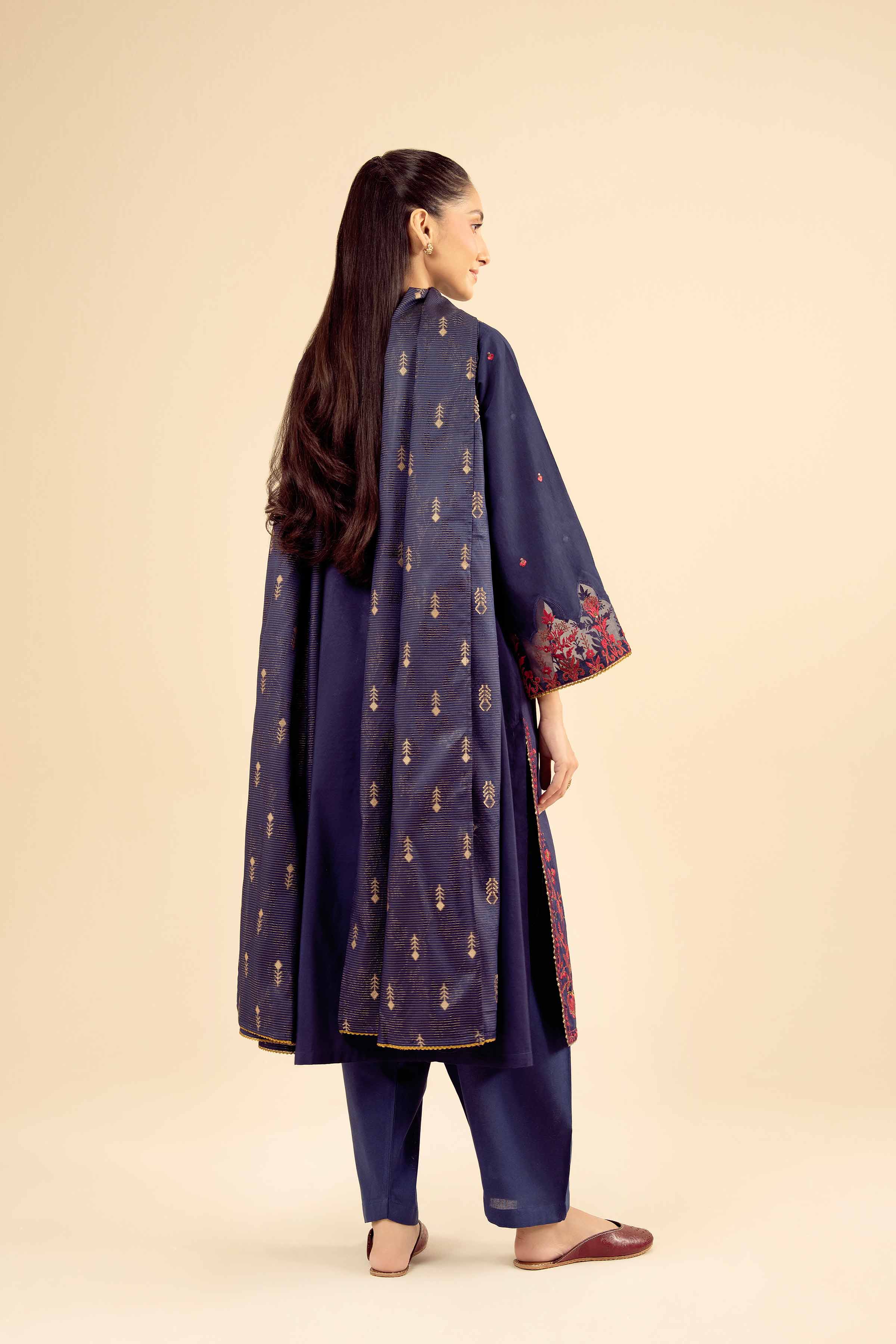 NishatUK - Blue Embroidered Silk 3-piece ready to wear Suit