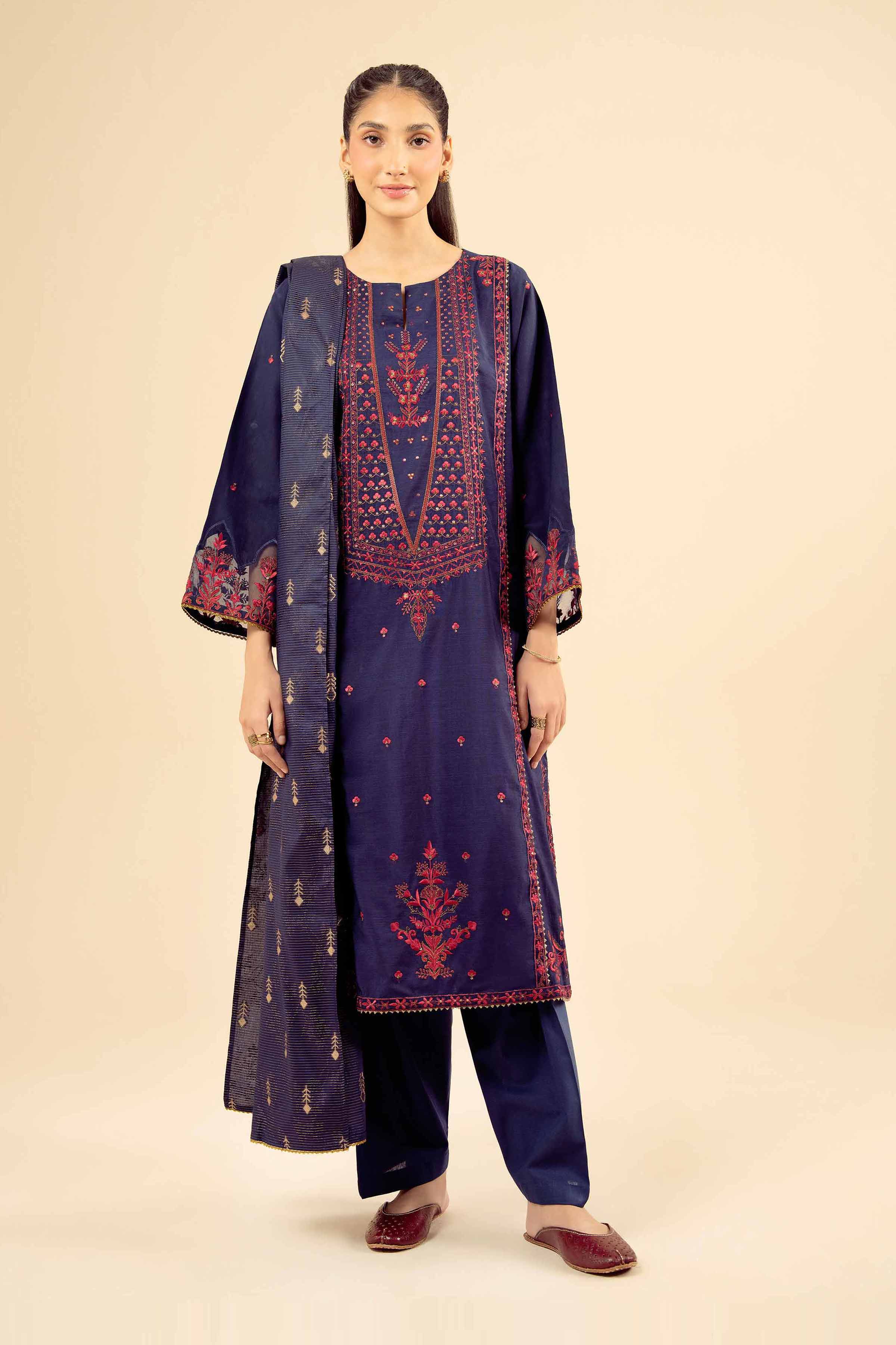 NishatUK - Blue Embroidered Silk 3-piece ready to wear Suit