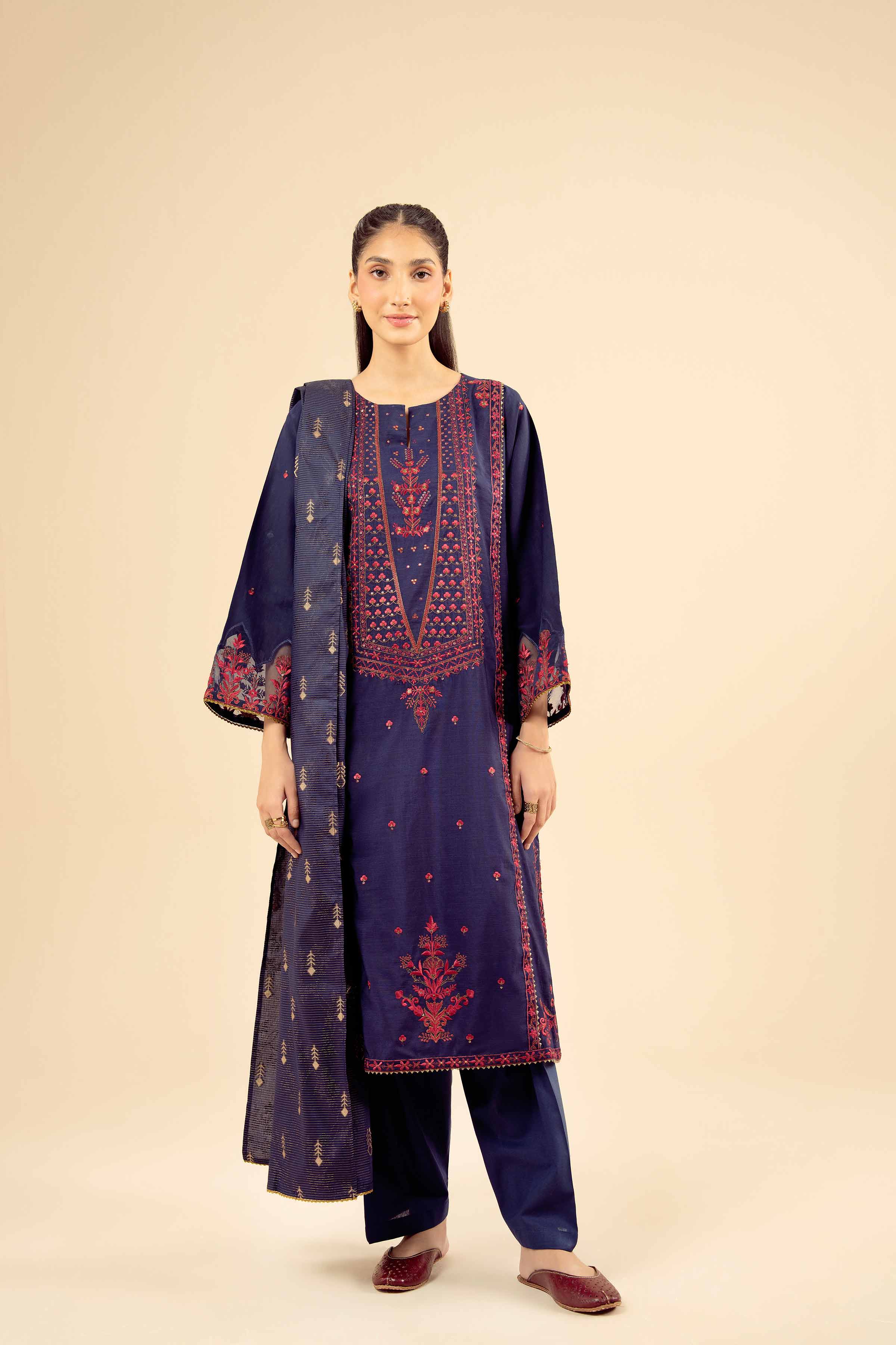 NishatUK - Blue Embroidered Silk 3-piece ready to wear Suit