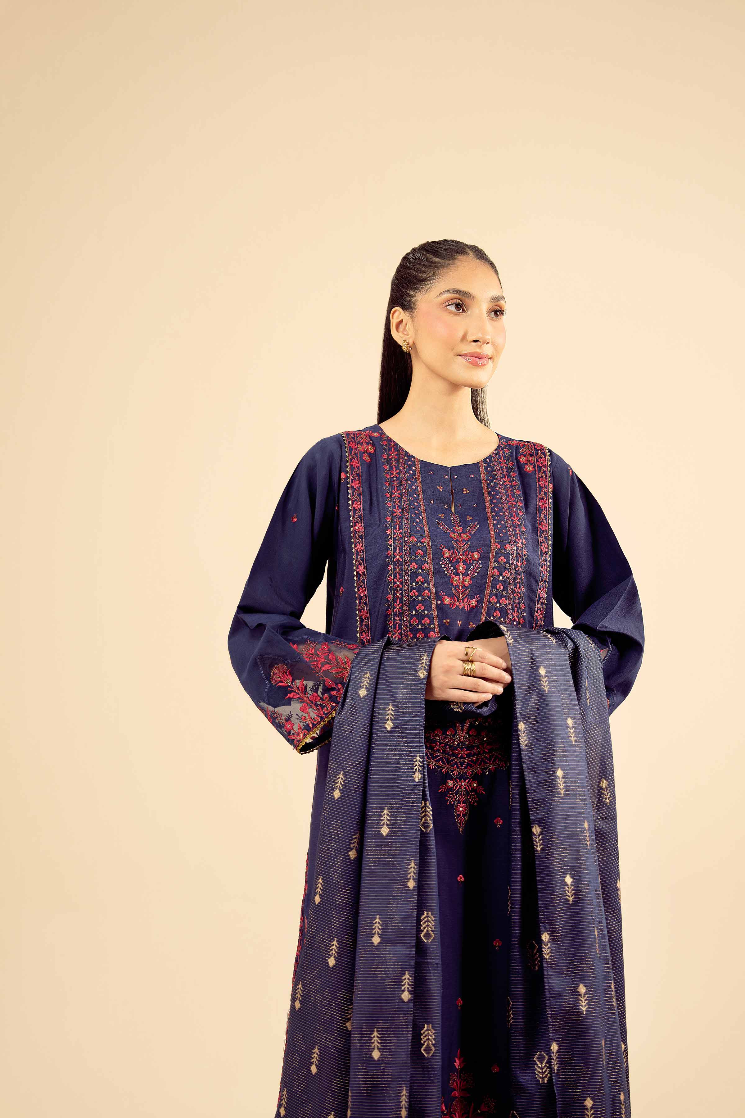 NishatUK - Blue Embroidered Silk 3-piece ready to wear Suit