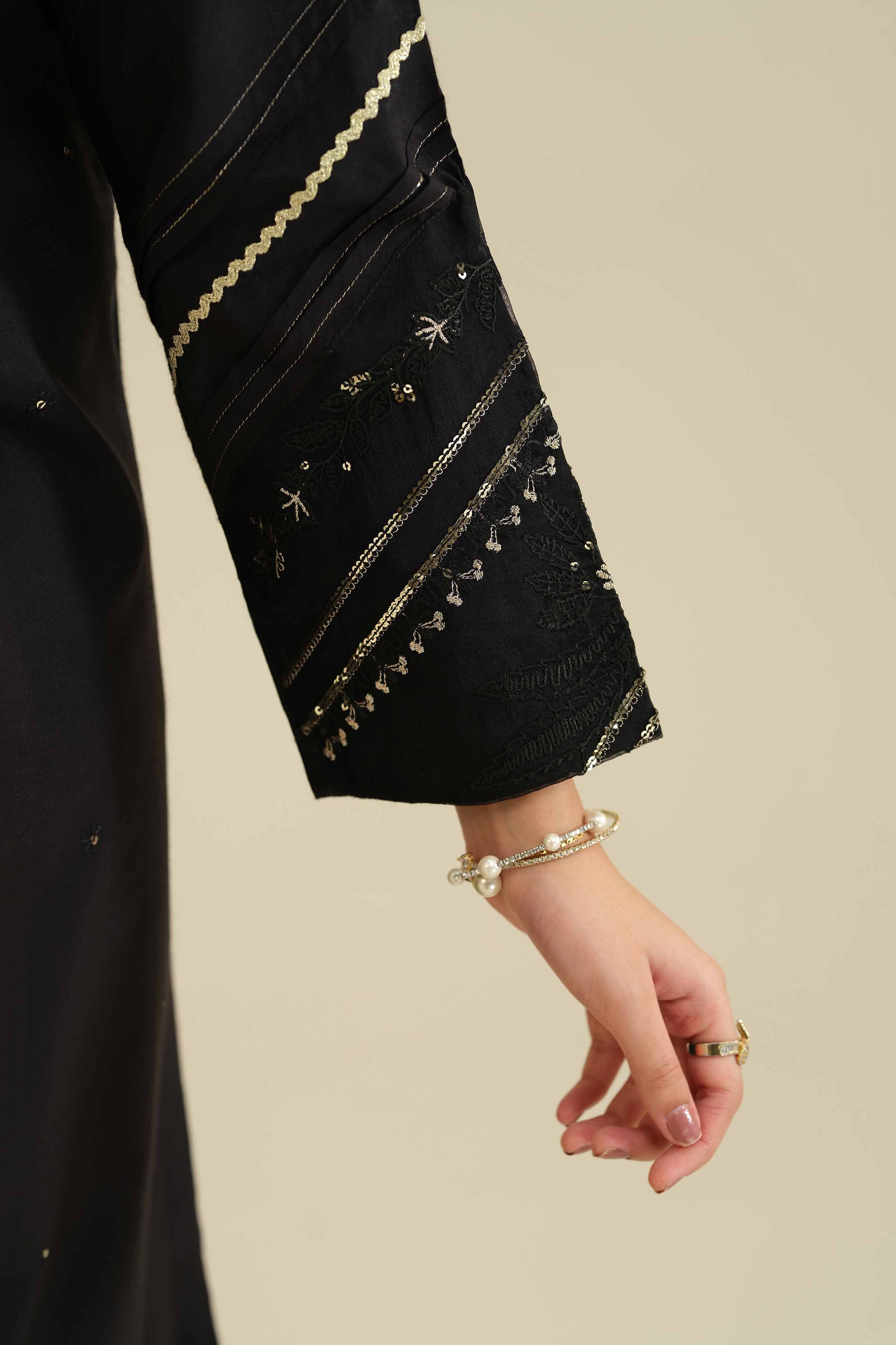 Nishat UK - Black Embroidered Silk 3 Pieces ready to wear Suit