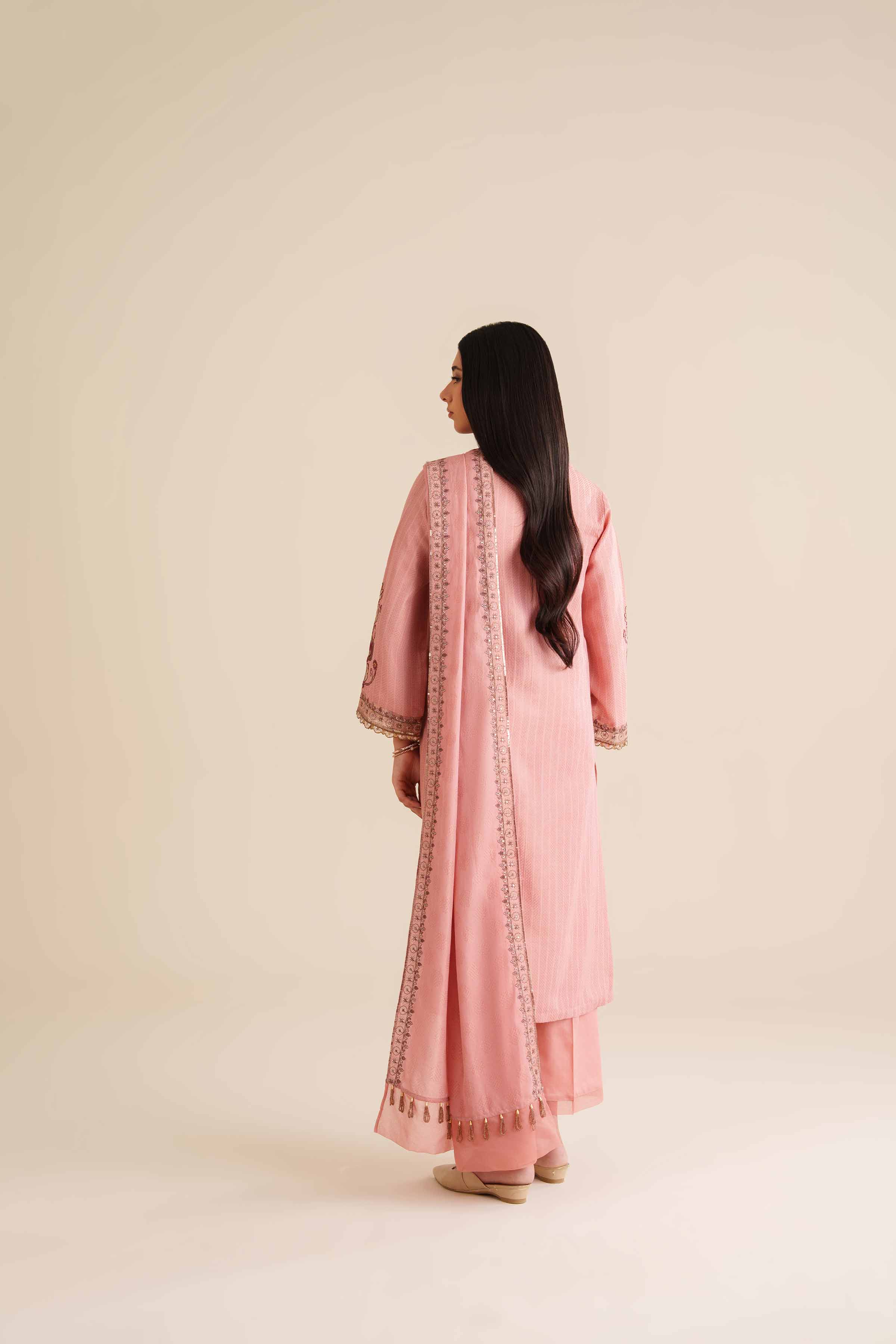 NishatUK - Peach Pink Embroidered Jacquard 3-piece ready to wear Suit
