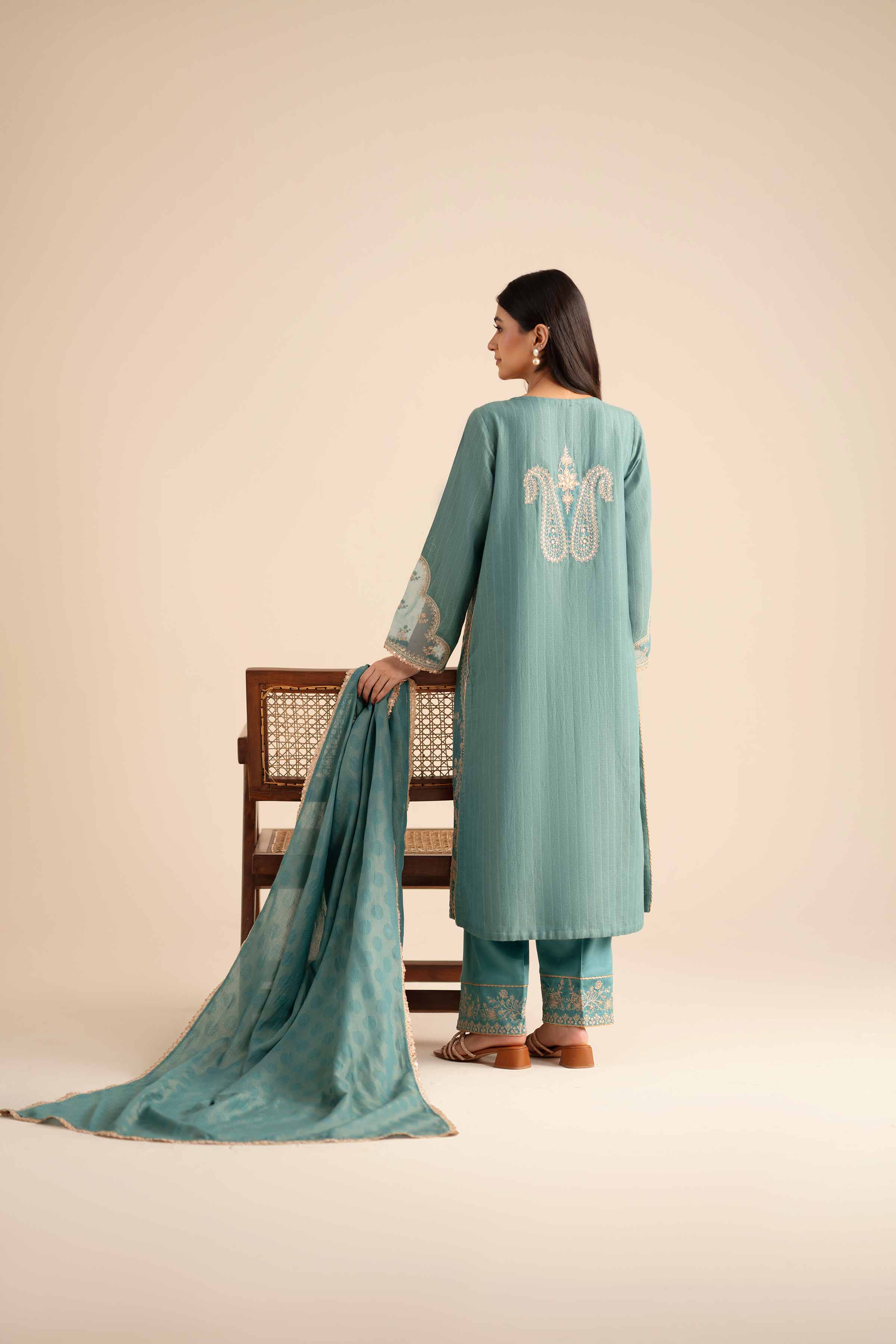 NishatUK - Teal Embroidered Jacquard 3-piece ready to wear Suit