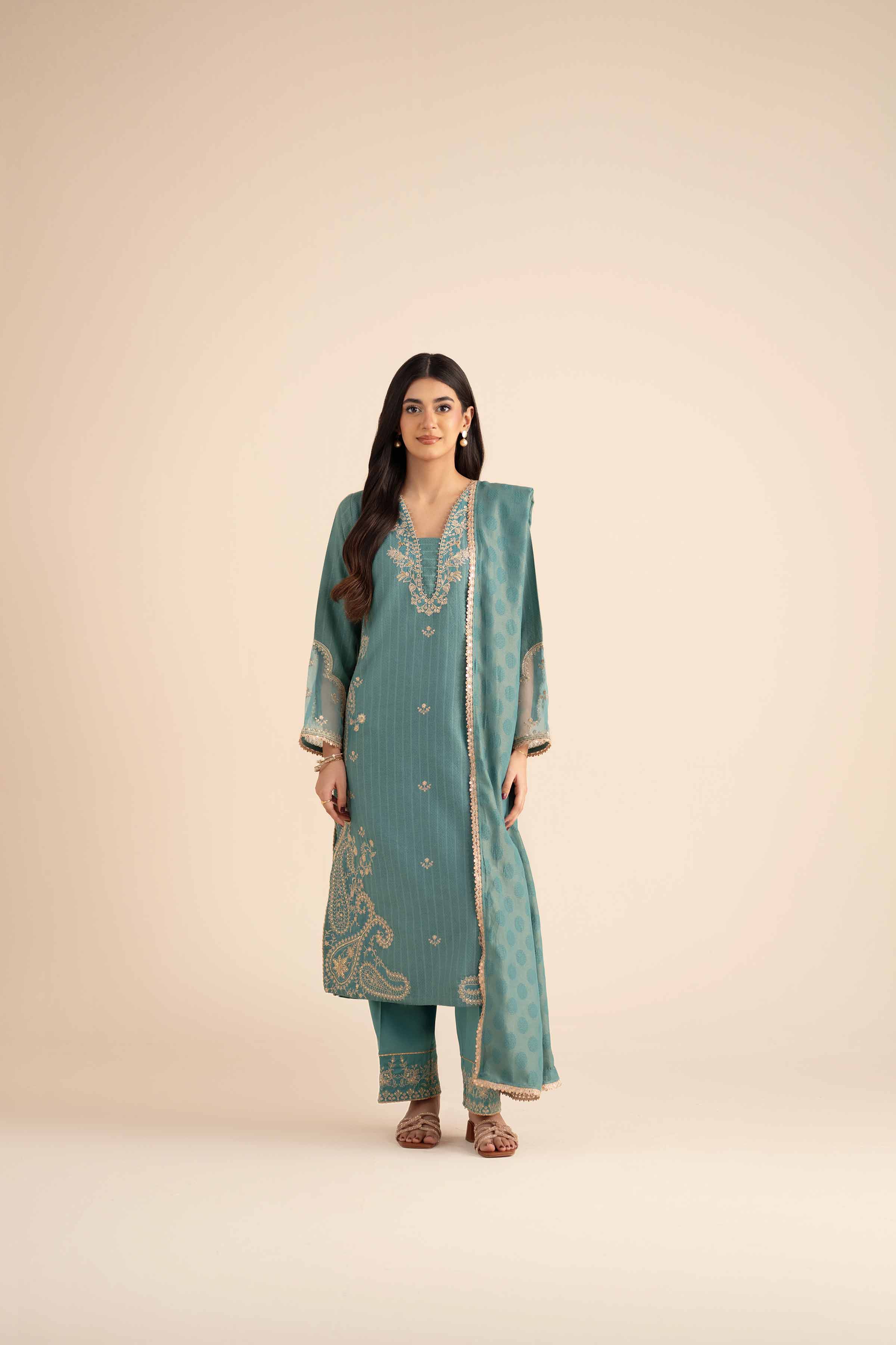 NishatUK - Teal Embroidered Jacquard 3-piece ready to wear Suit