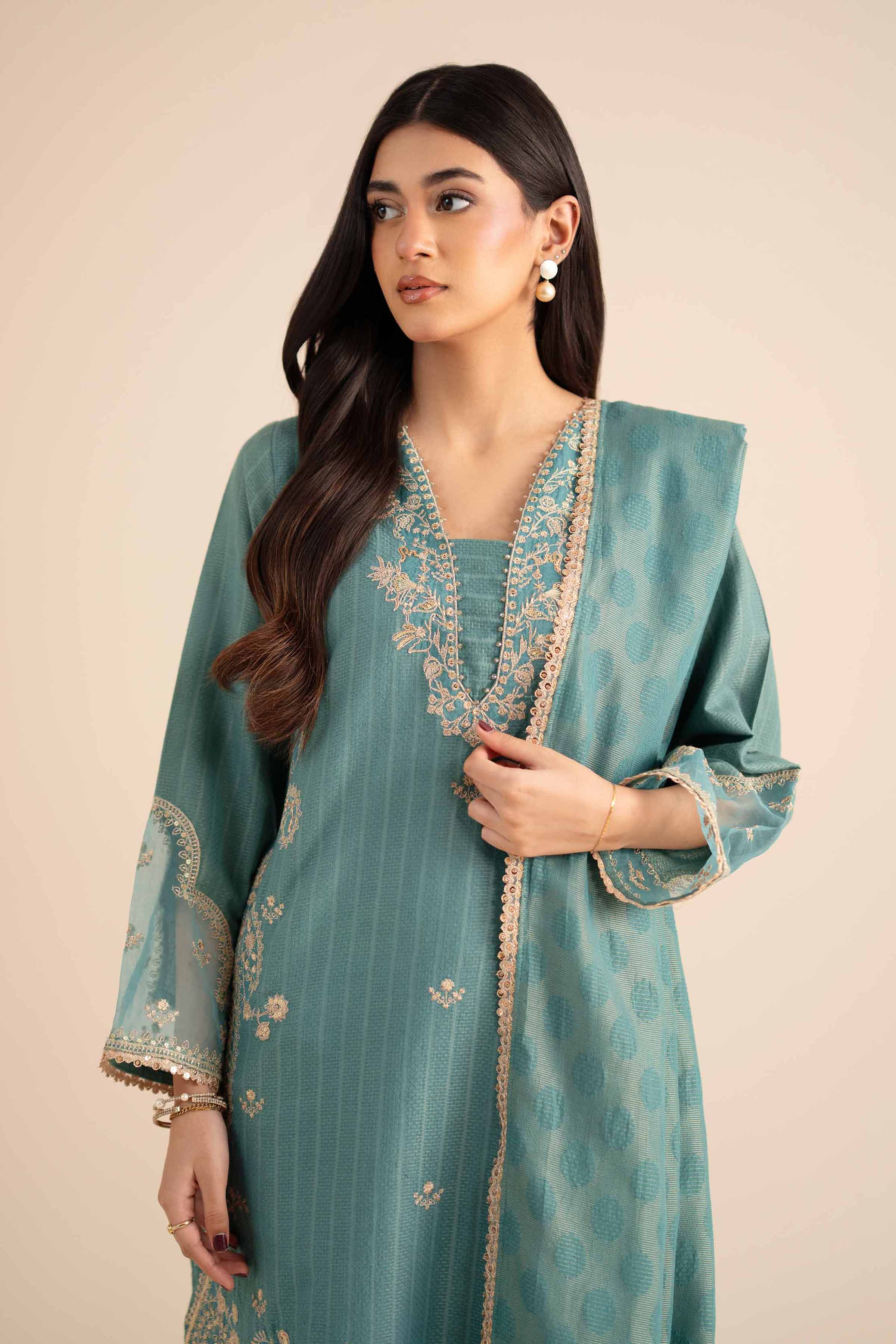 NishatUK - Teal Embroidered Jacquard 3-piece ready to wear Suit
