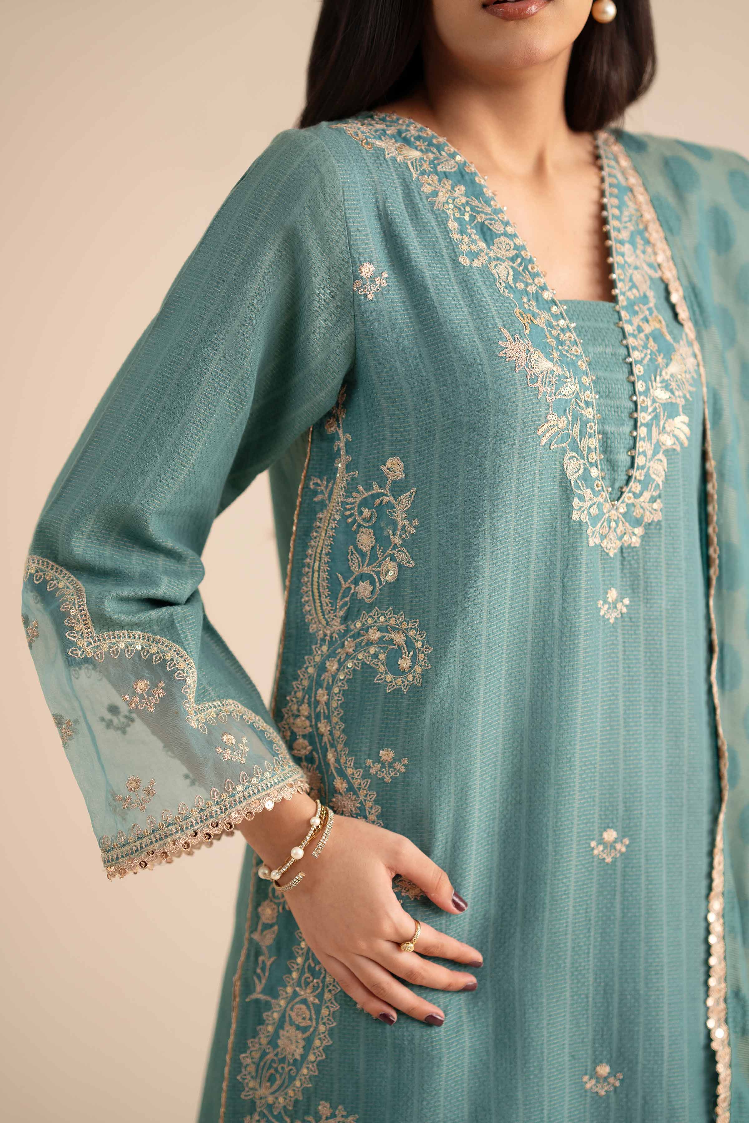 NishatUK - Teal Embroidered Jacquard 3-piece ready to wear Suit