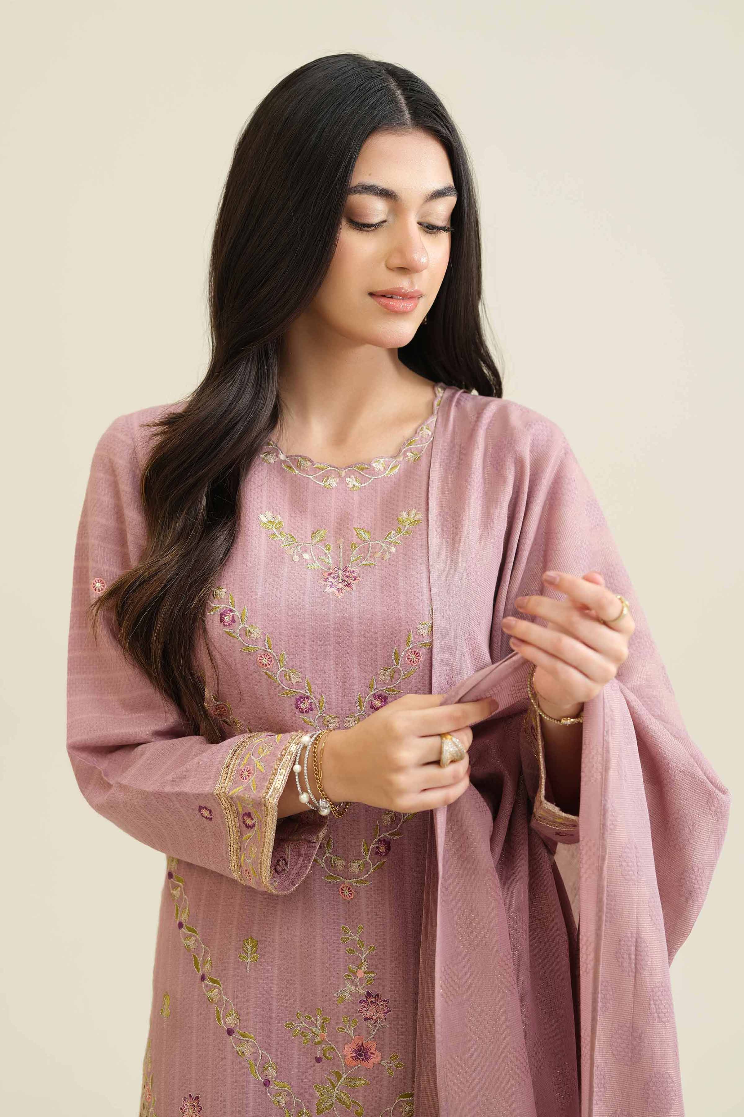 NishatUK - Pink Embroidered Jacquard 3-piece ready to wear Suit