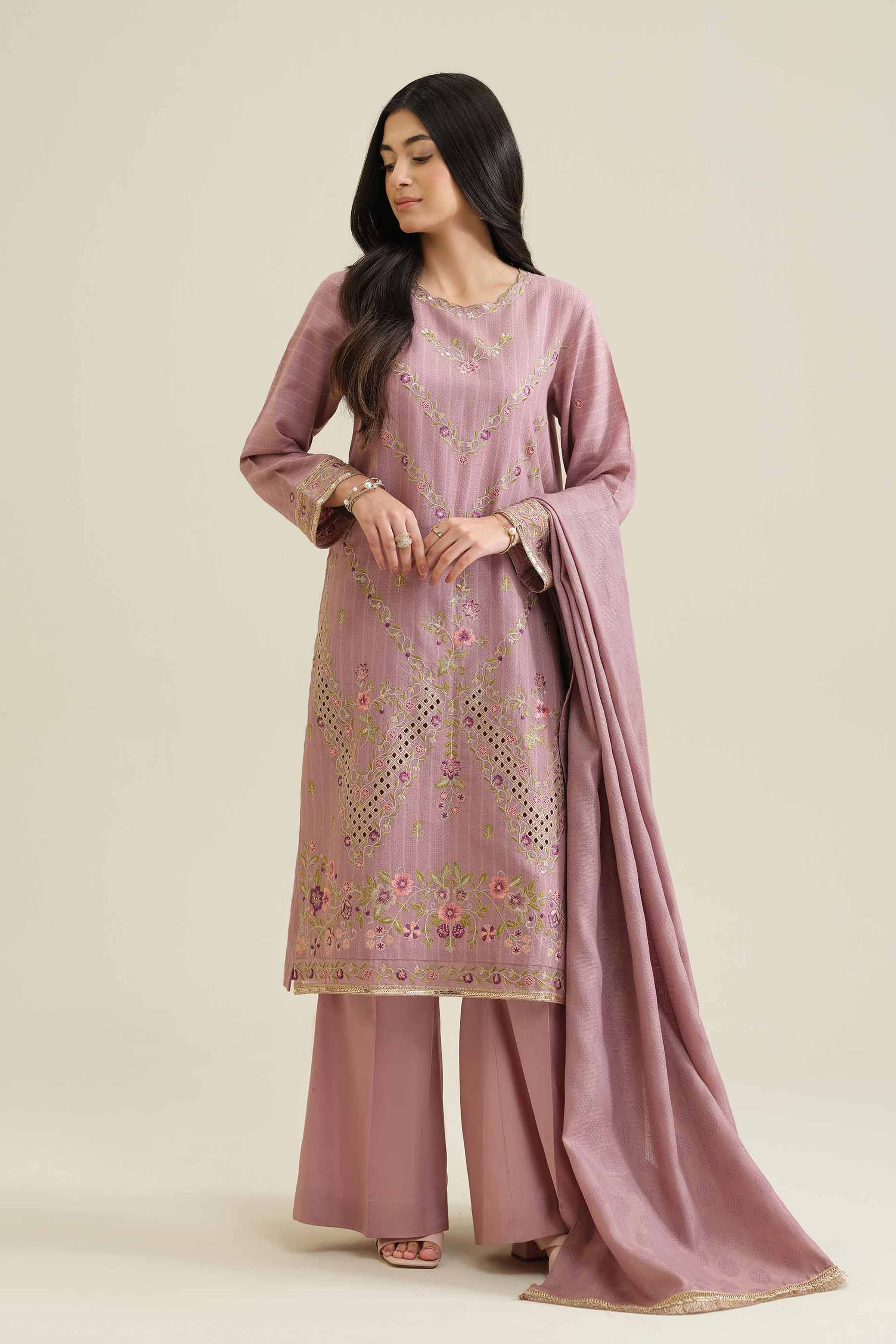 NishatUK - Pink Embroidered Jacquard 3-piece ready to wear Suit