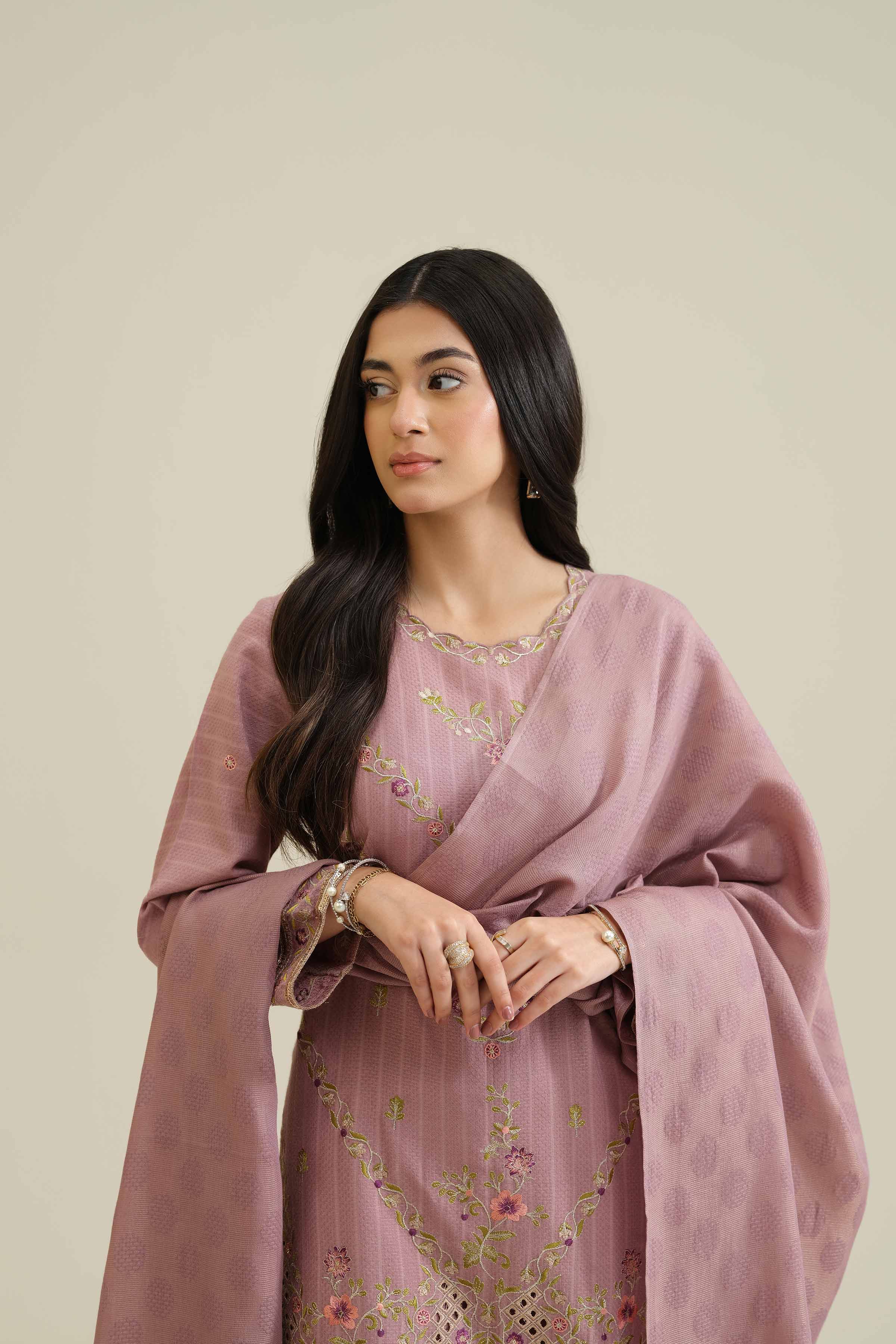 NishatUK - Pink Embroidered Jacquard 3-piece ready to wear Suit