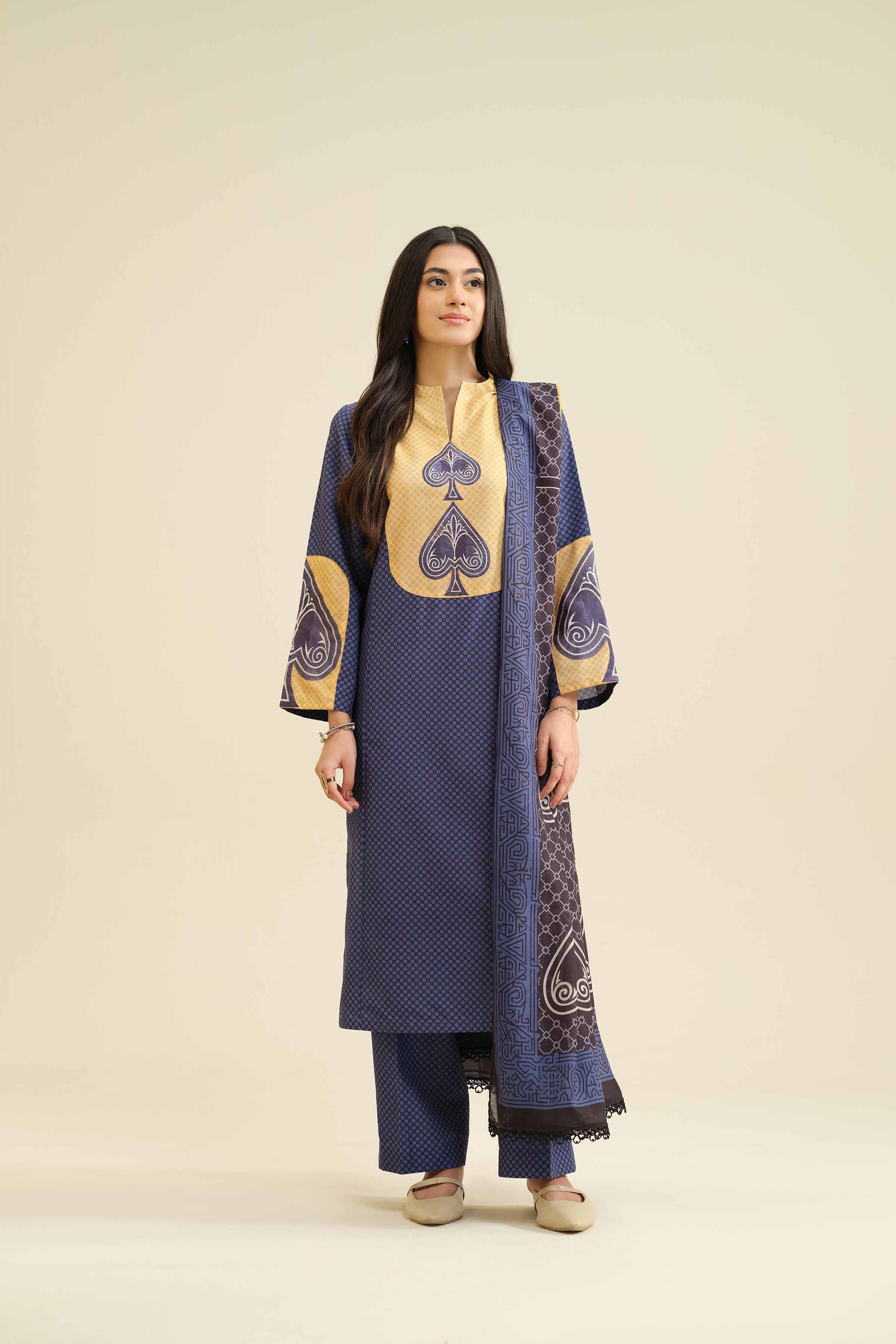 3 Piece - Printed Embroidered Suit - PW25-408