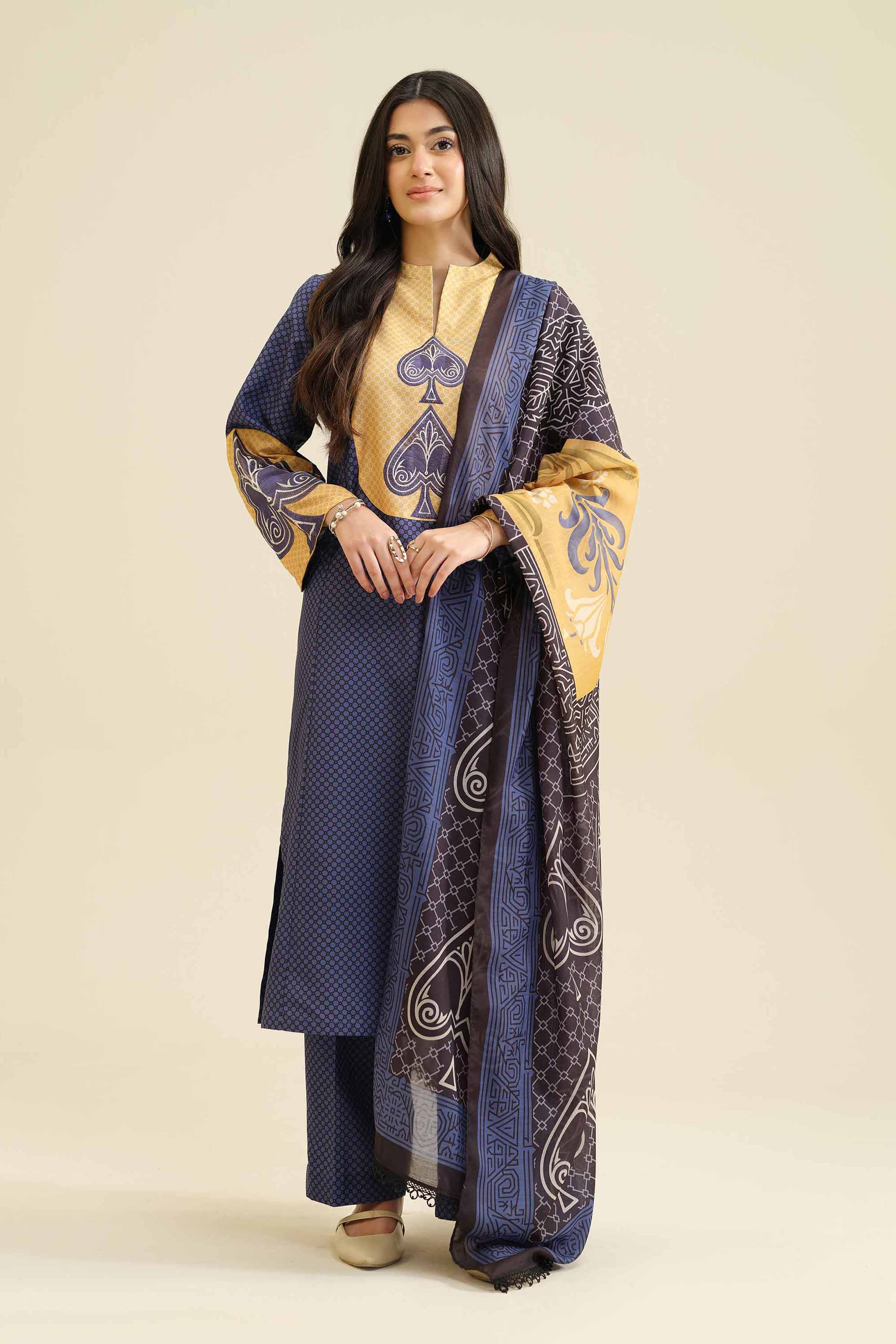 3 Piece - Printed Embroidered Suit - PW25-408