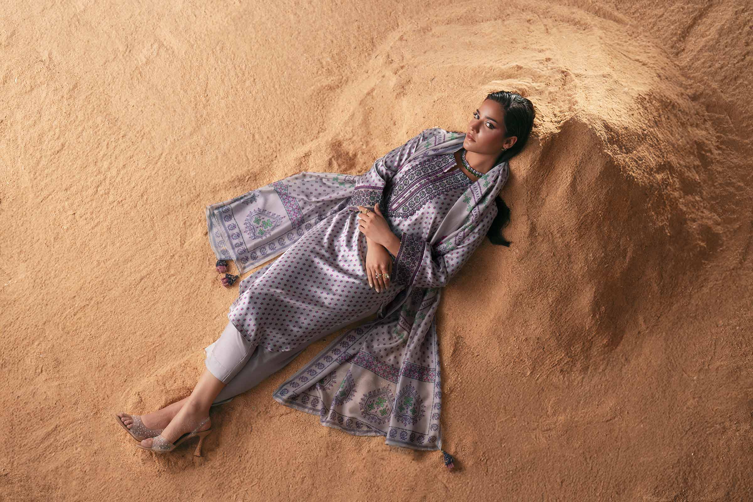 NishatUK - Grey Embroidered Silk 3-piece ready to wear Suit