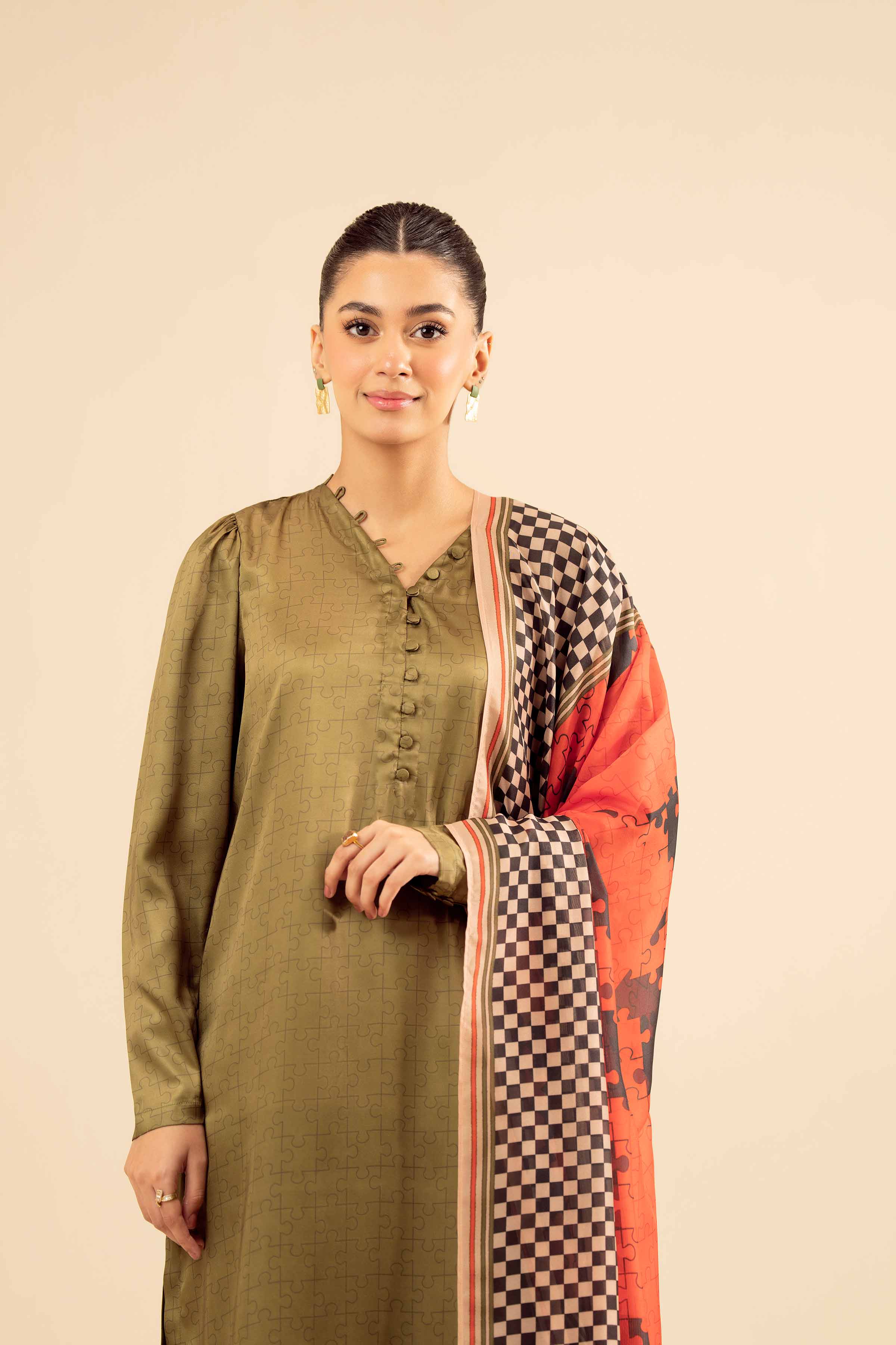 NishatUK - Green Printed Silk 3-piece ready to wear Suit
