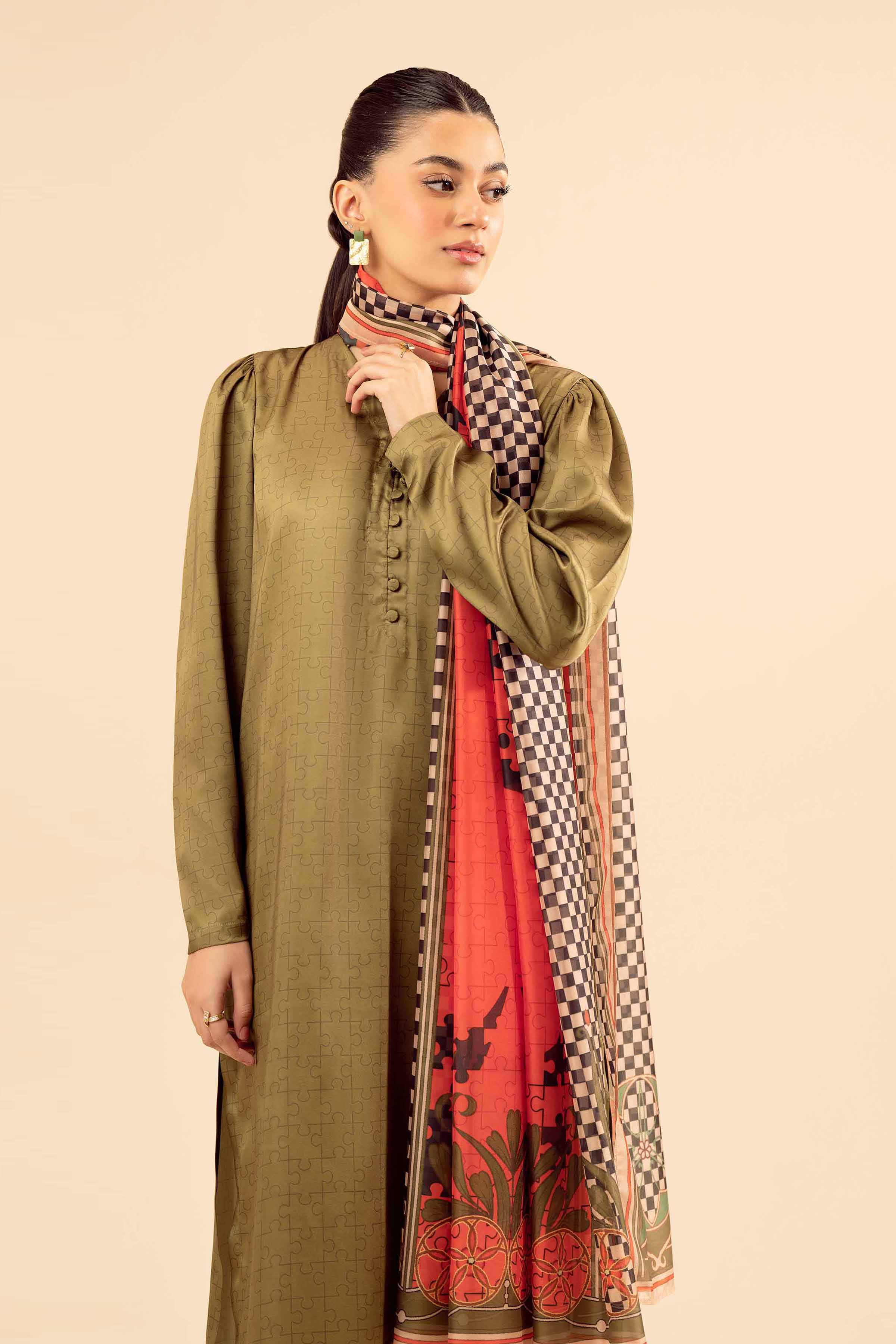 NishatUK - Green Printed Silk 3-piece ready to wear Suit