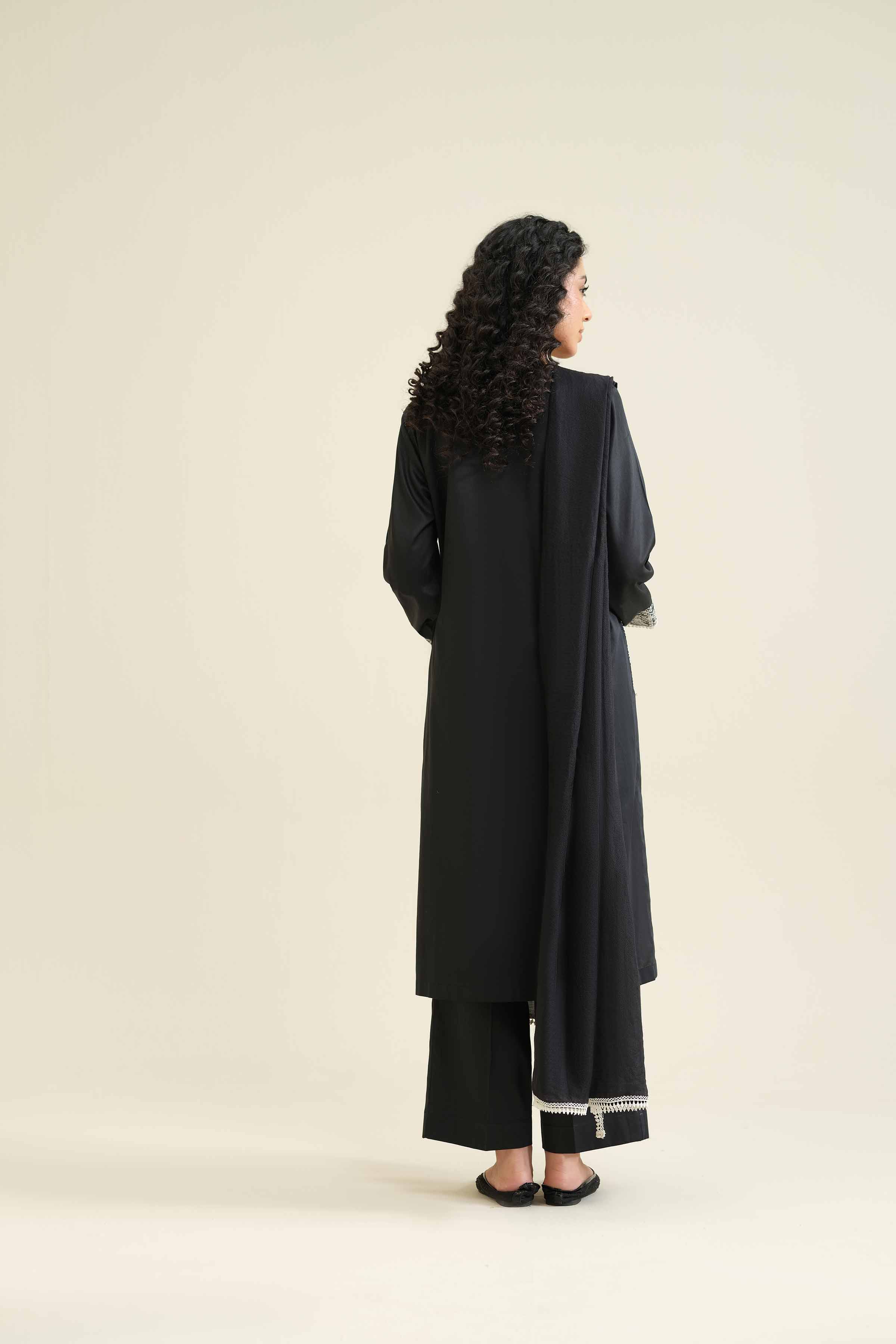 NishatUK - Black Embroidered Satin 3-piece ready to wear Suit