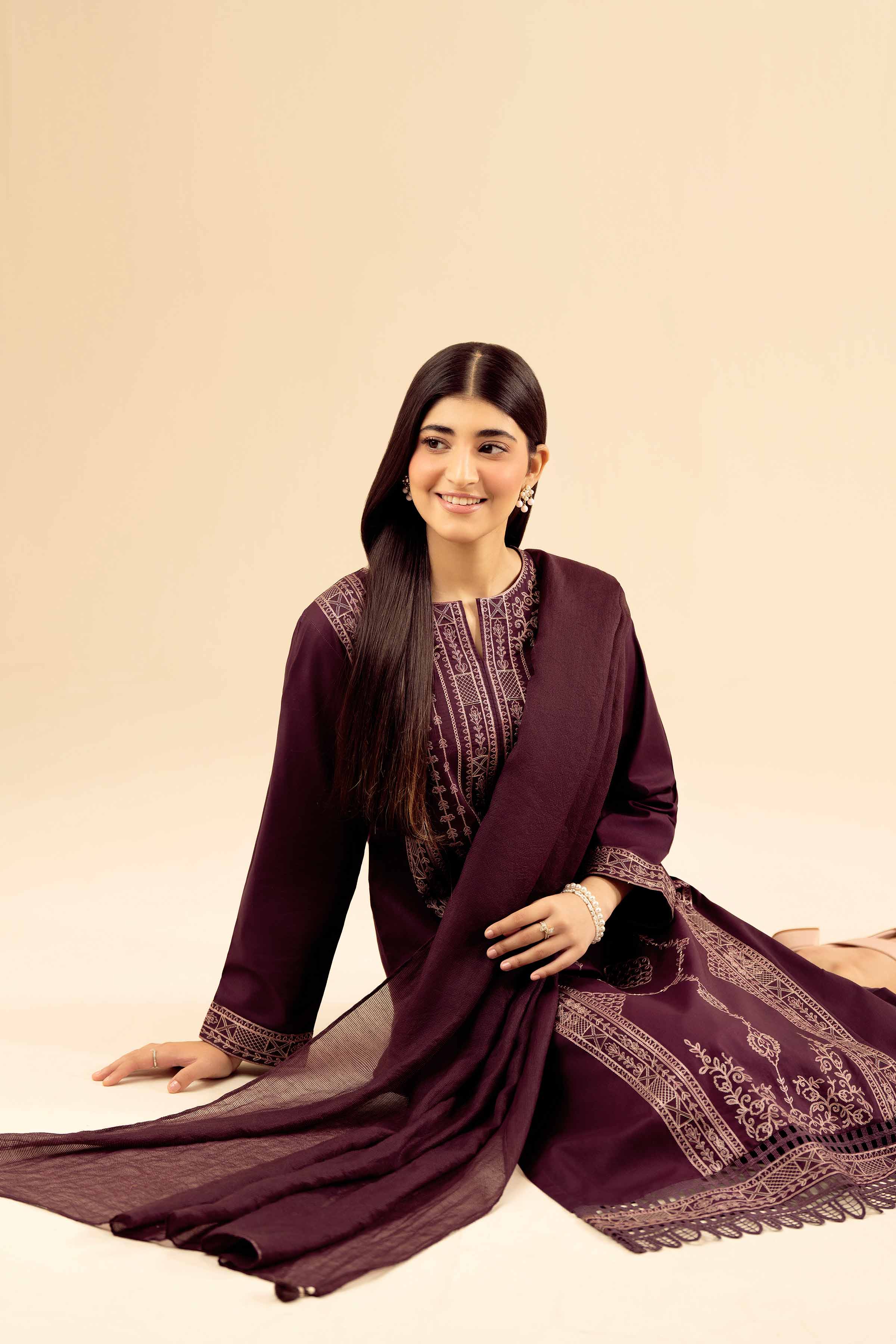 NishatUK - Maroon Embroidered Cambric 3-piece ready to wear Suit