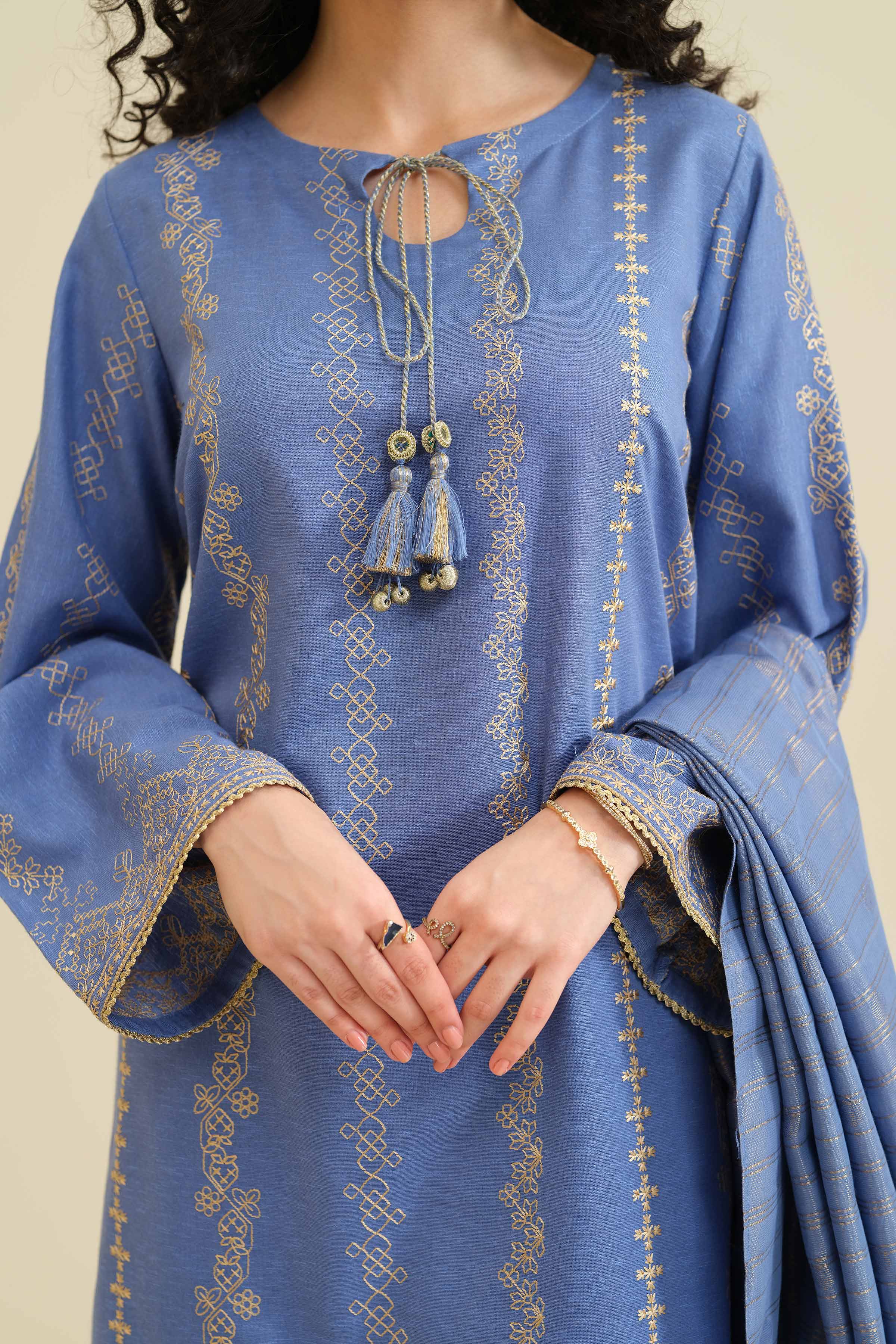 NishatUK - Blue Embroidered Karandi 3-piece ready to wear Suit