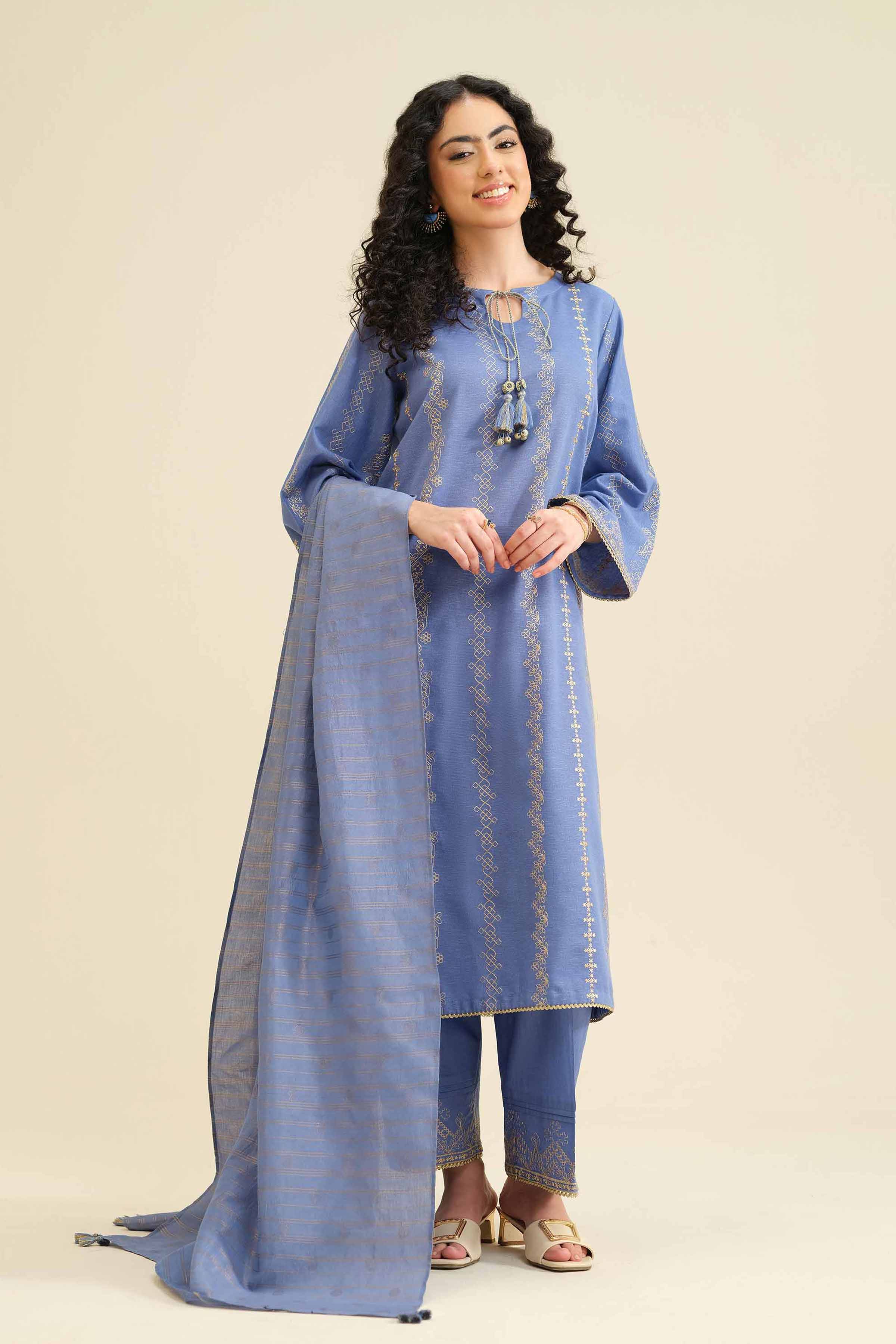 NishatUK - Blue Embroidered Karandi 3-piece ready to wear Suit