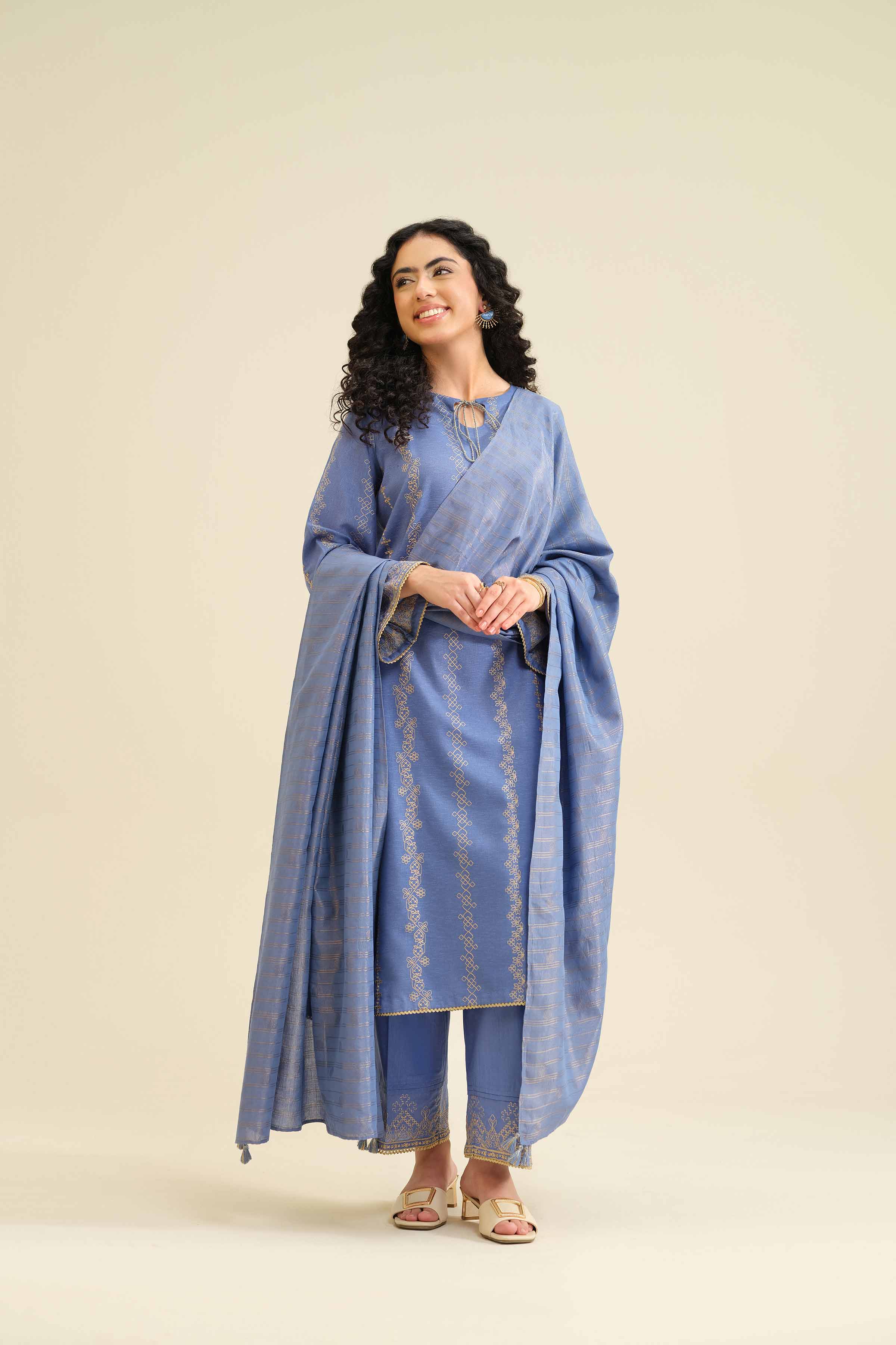 NishatUK - Blue Embroidered Karandi 3-piece ready to wear Suit