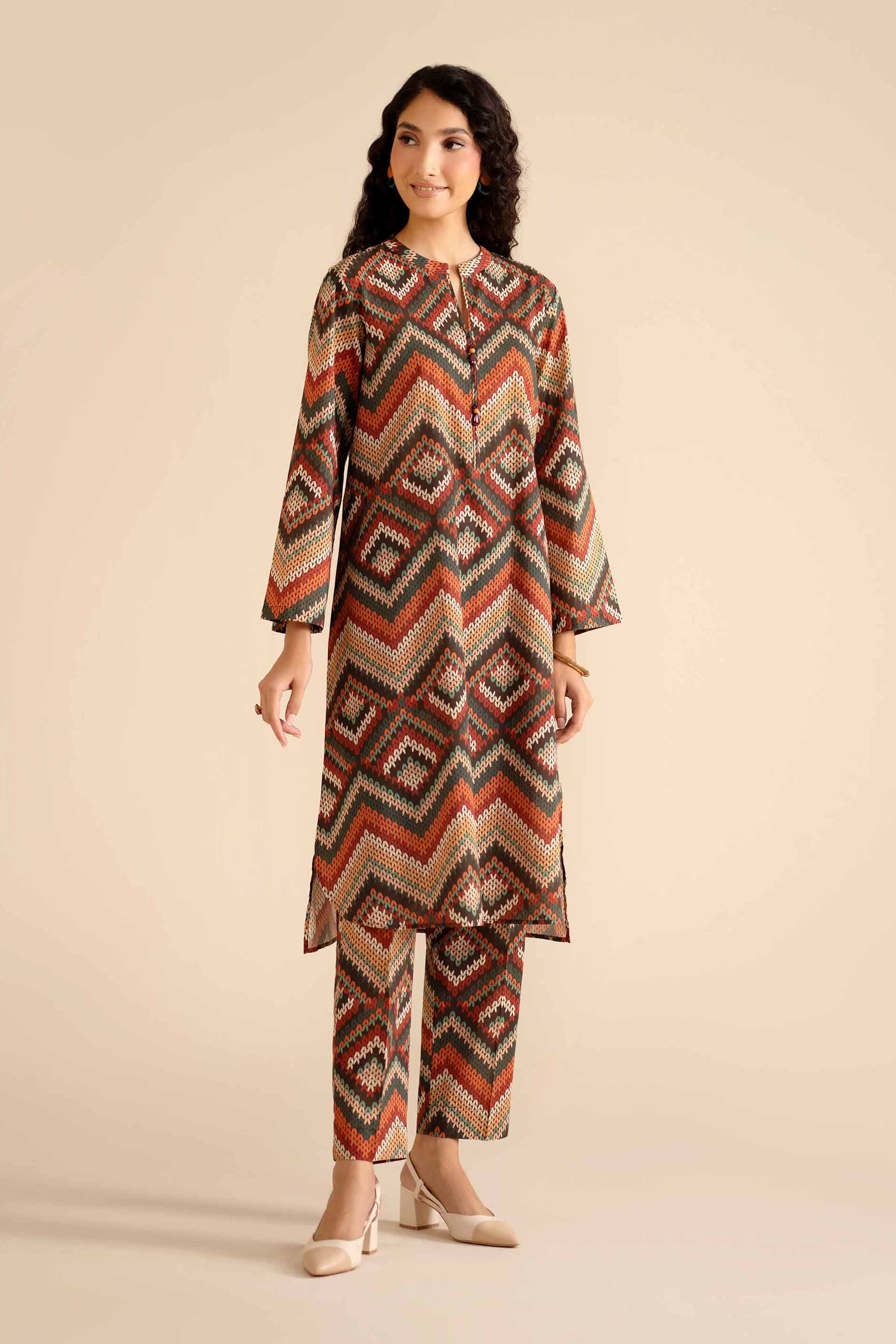 NishatUK - Maroon Printed Cambric 2-piece ready to wear Dress