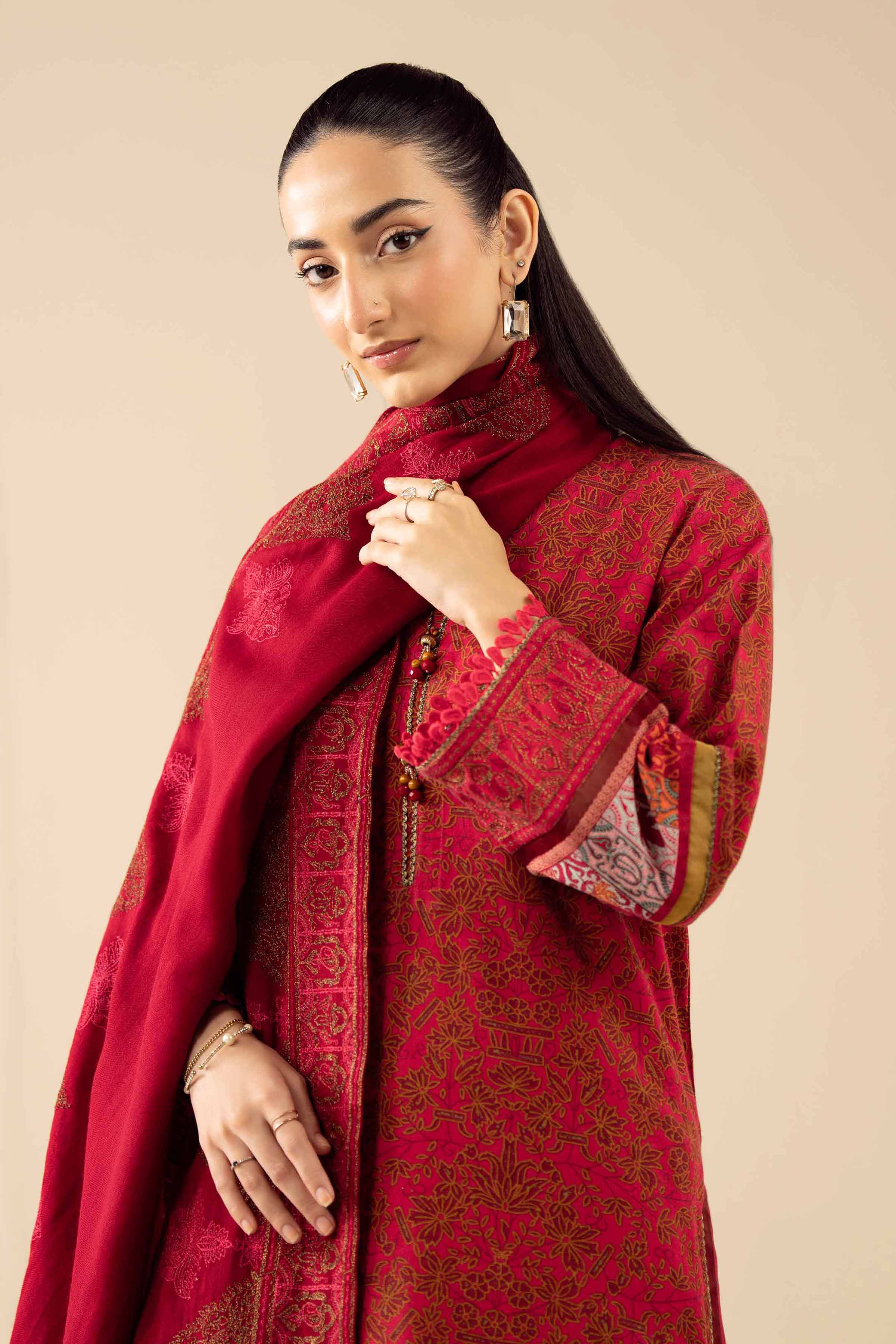 NishatUK - Red Embroidered Karandi 3-piece ready to wear Suit