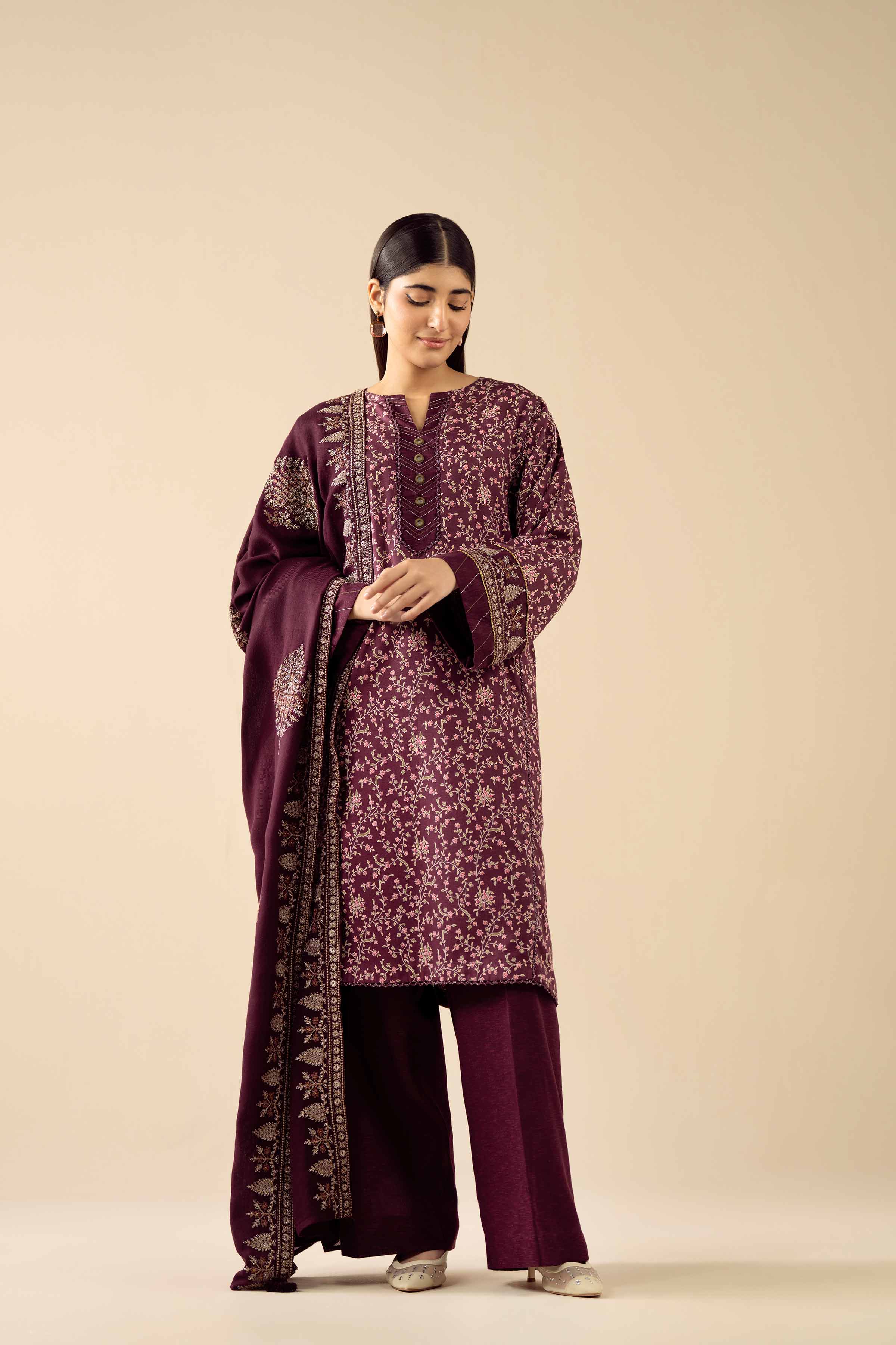 NishatUK - Purple Embroidered Karandi 3-piece ready to wear Suit