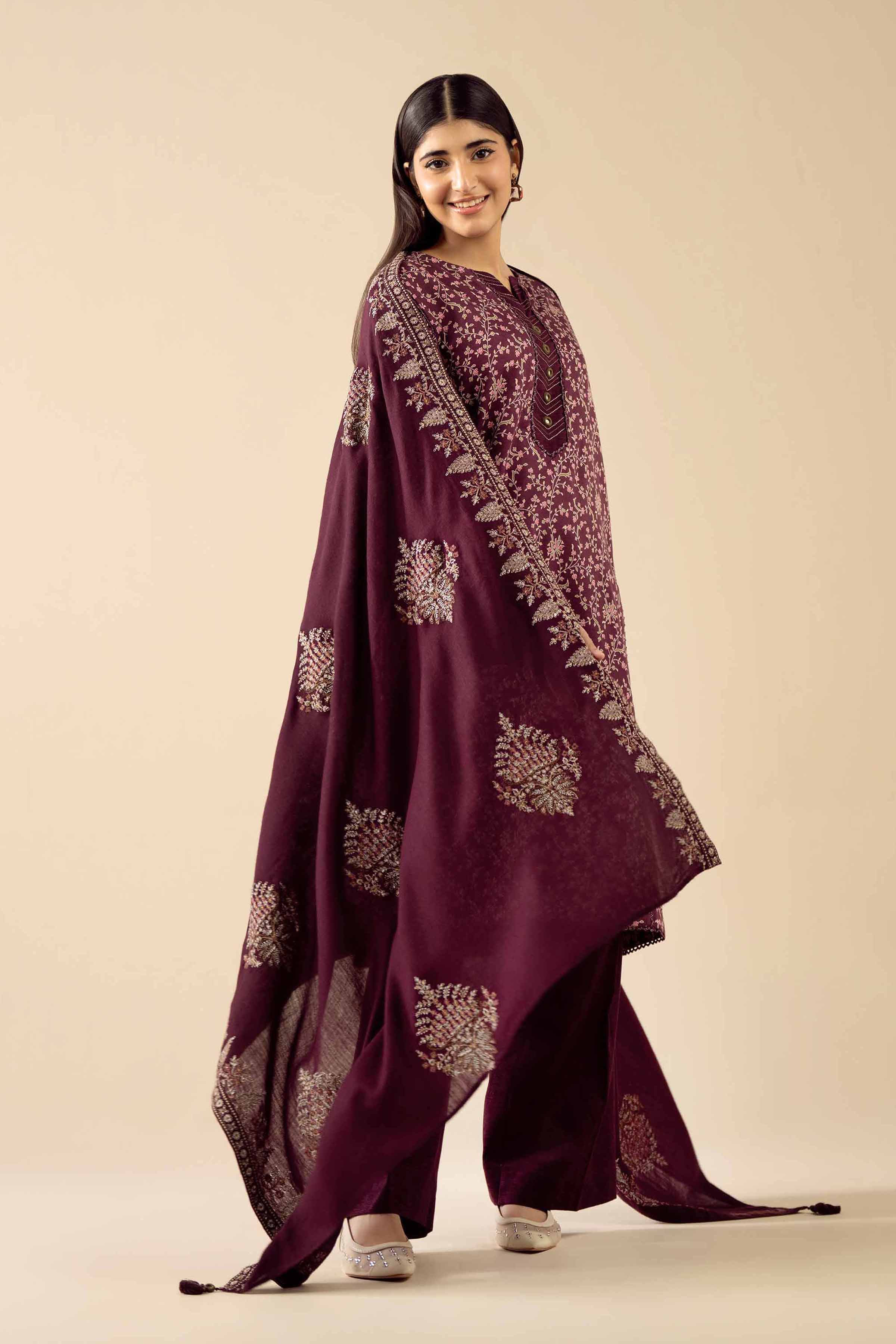 NishatUK - Purple Embroidered Karandi 3-piece ready to wear Suit