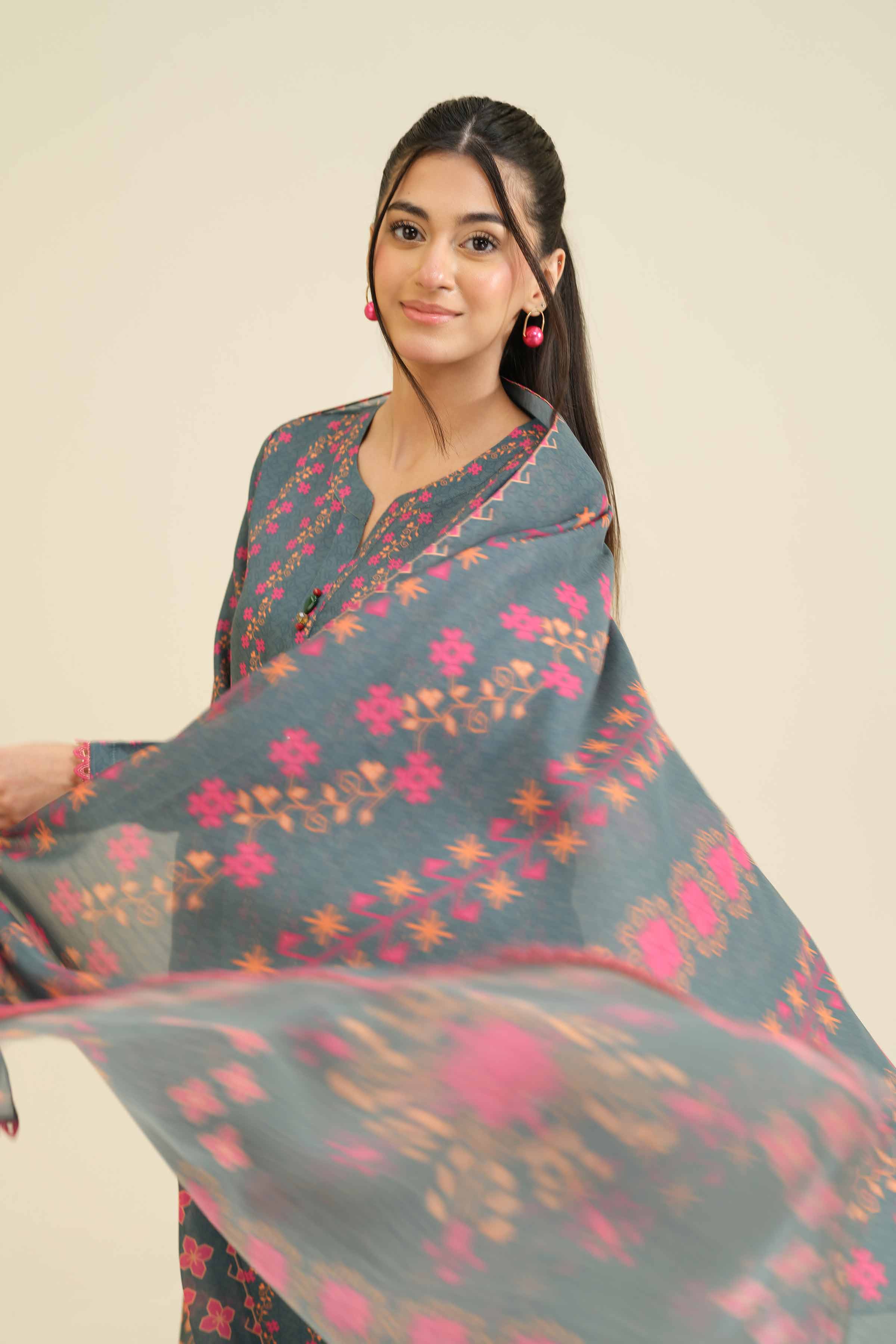 NishatUK - Green Printed Lawn 3-piece ready to wear Suit