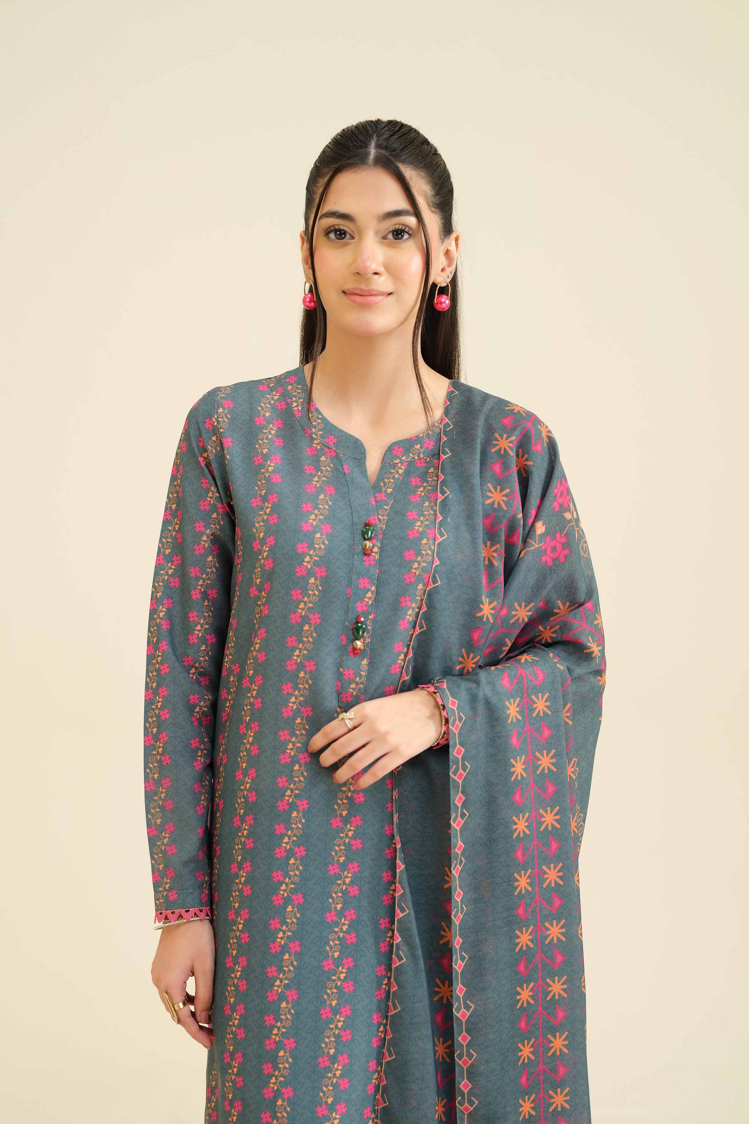 NishatUK - Green Printed Lawn 3-piece ready to wear Suit