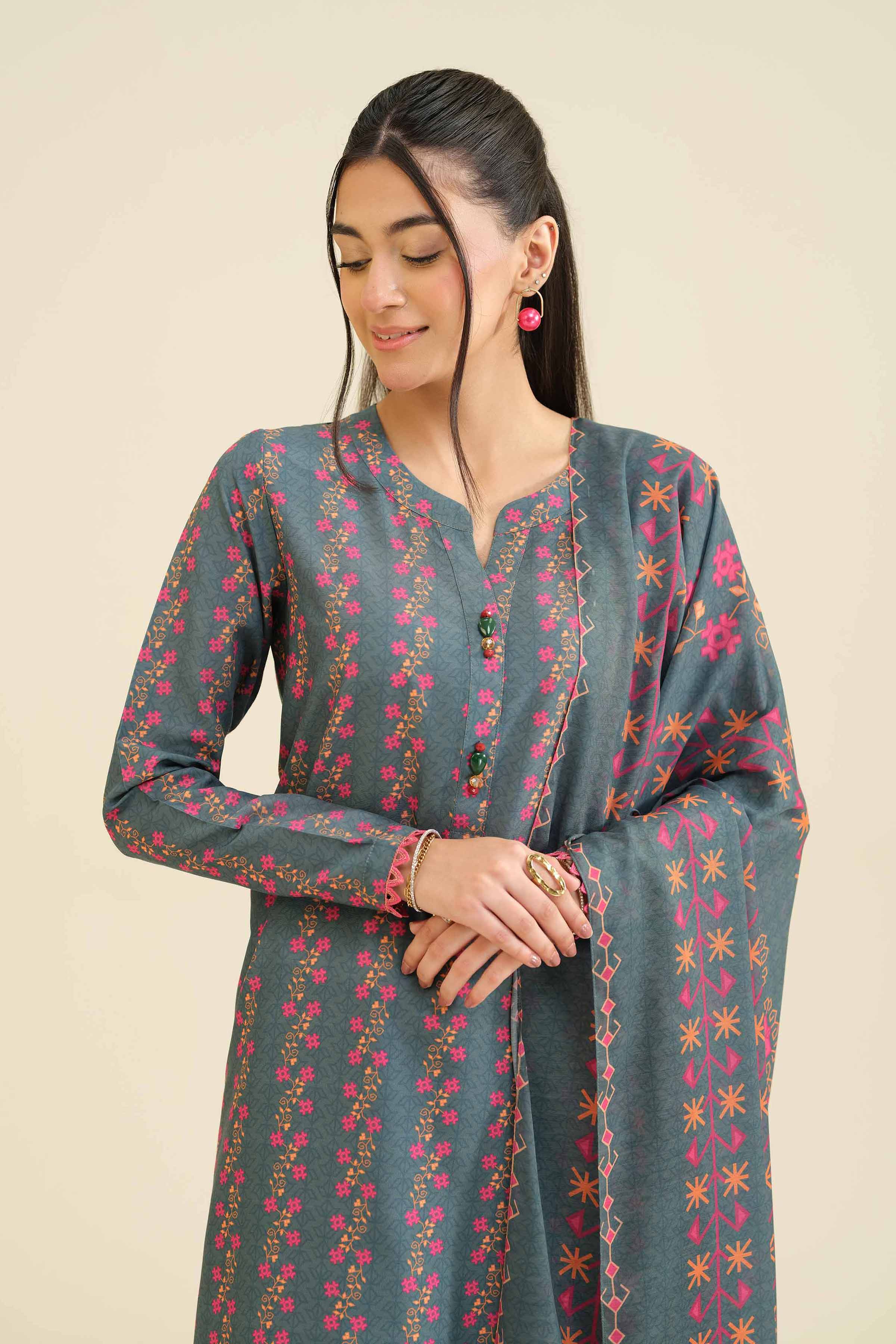 NishatUK - Green Printed Lawn 3-piece ready to wear Suit