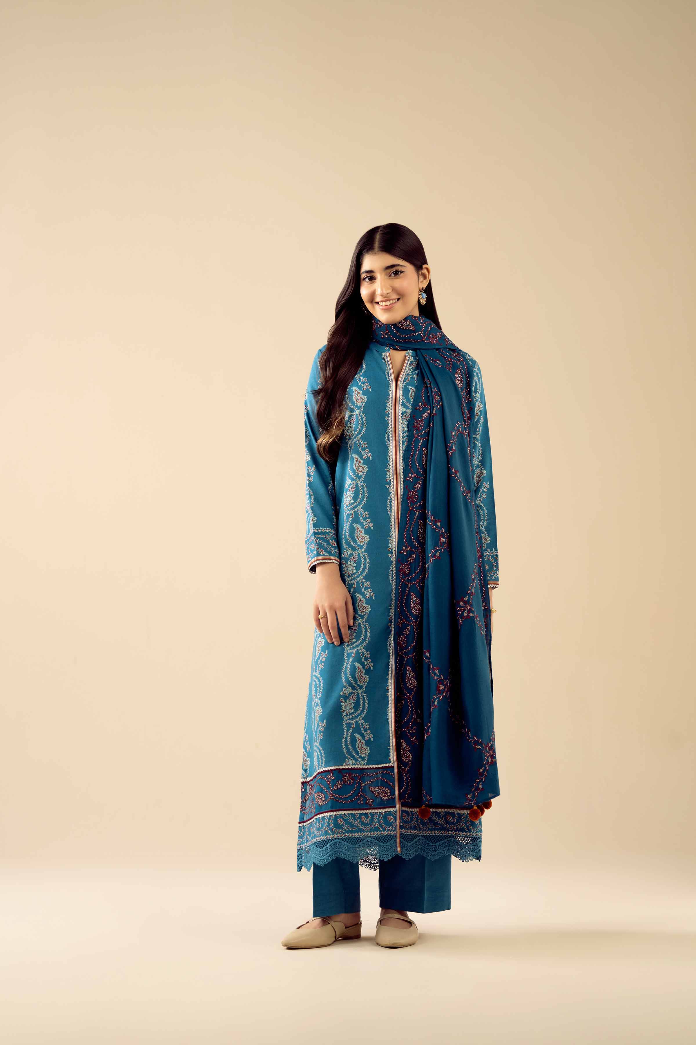 NishatUK - Blue Embroidered Karandi 3-piece ready to wear Suit