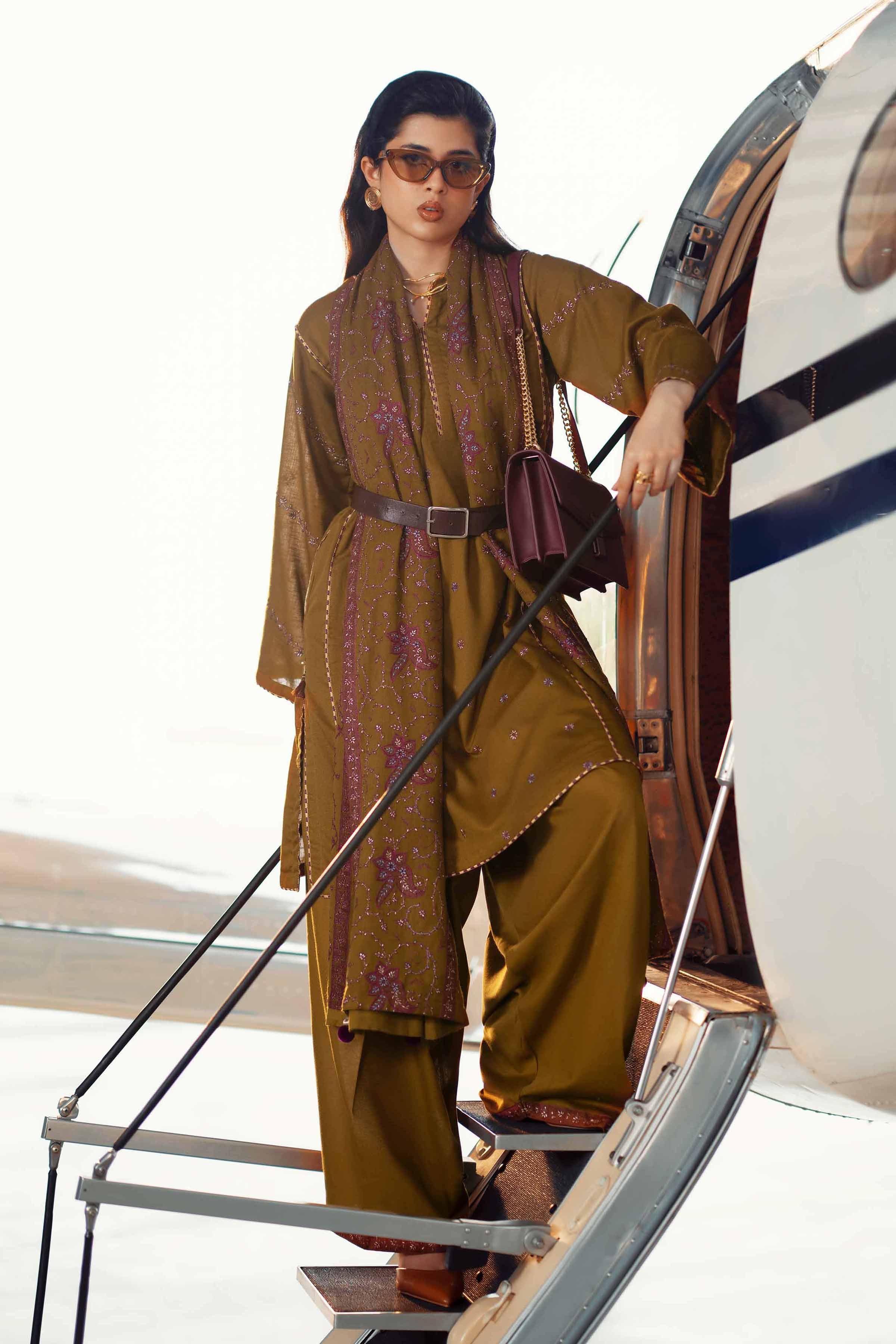 NishatUK - Olive Embroidered Karandi 3-piece ready to wear Suit