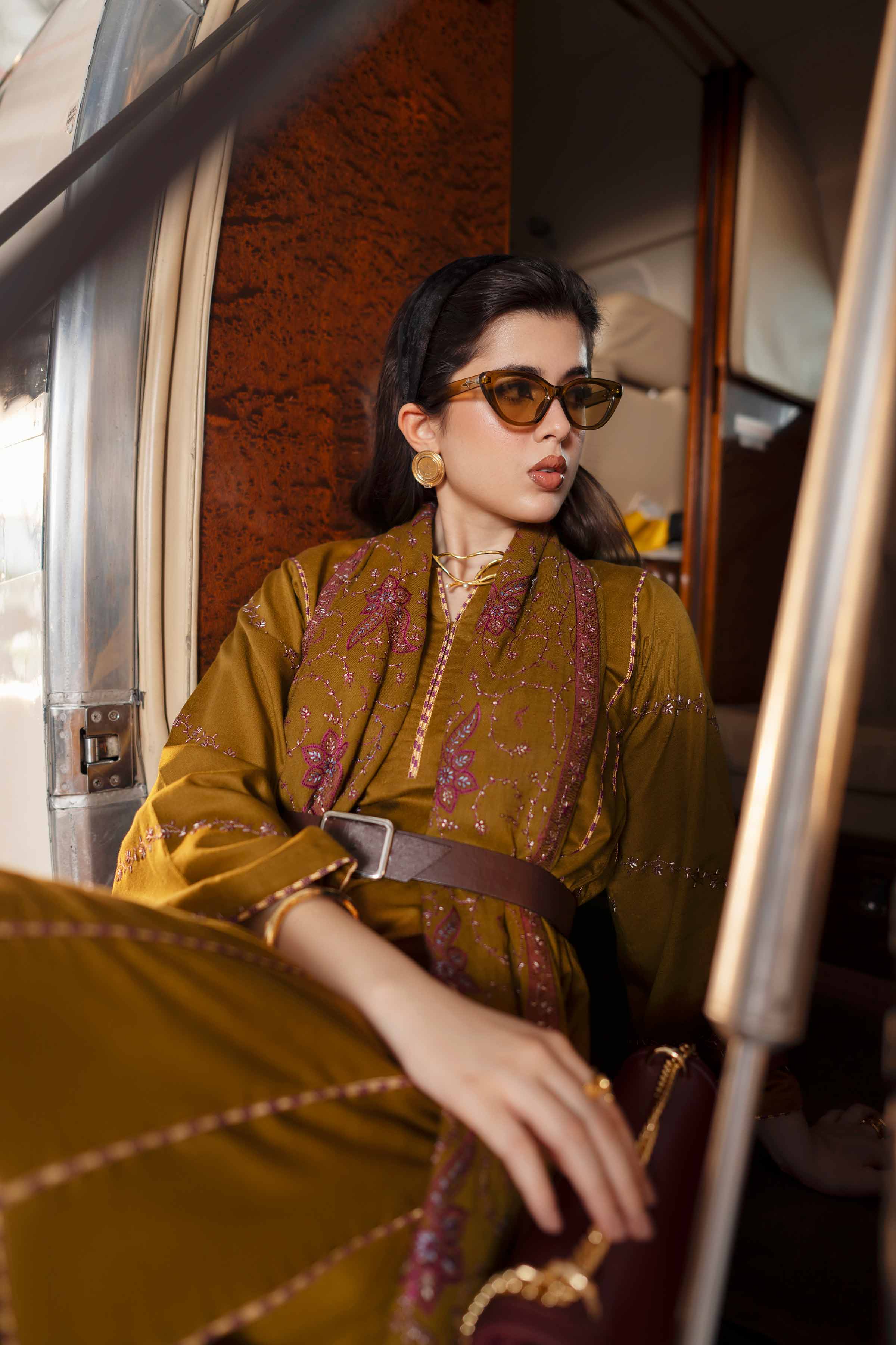 NishatUK - Olive Embroidered Karandi 3-piece ready to wear Suit