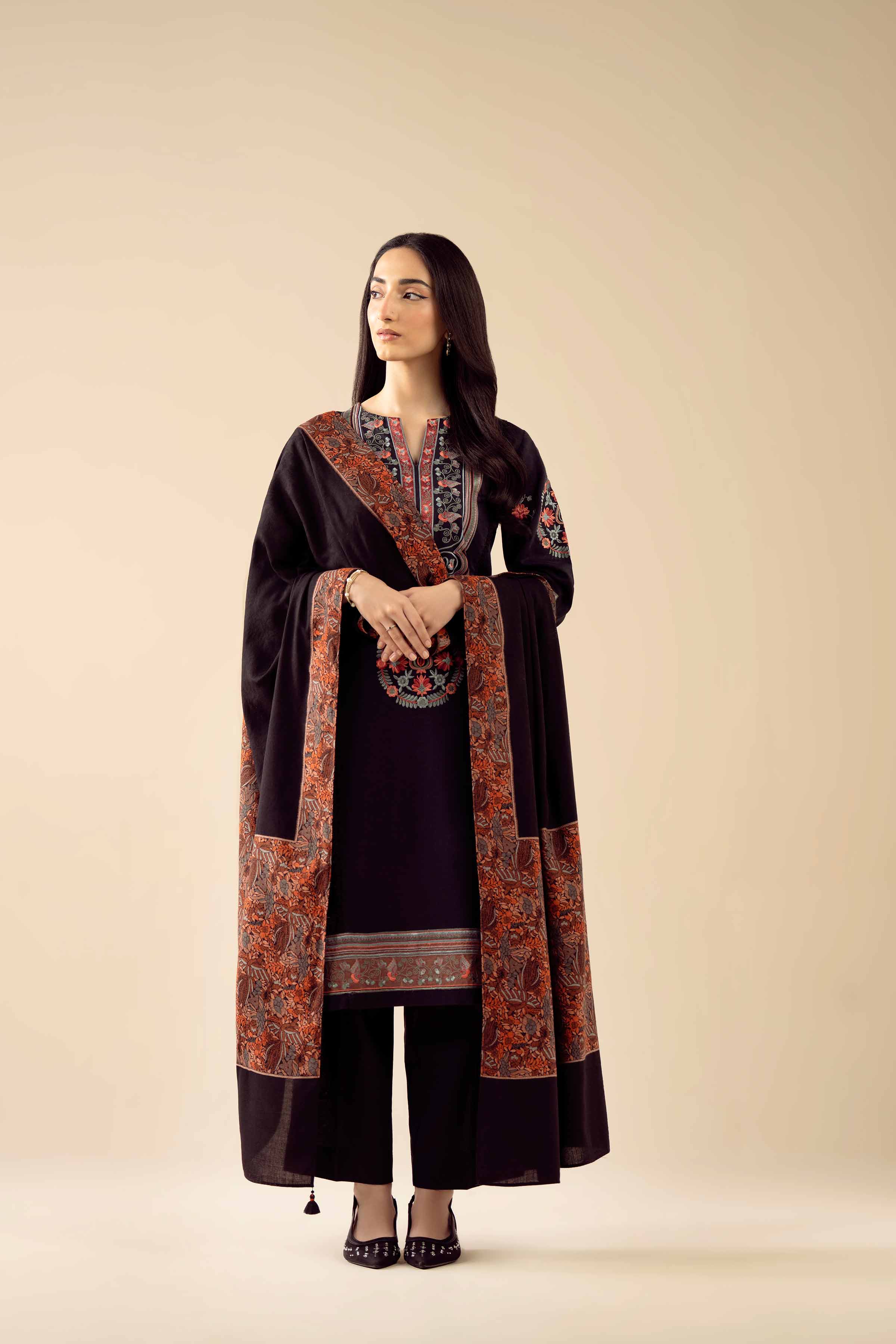 NishatUK - Black Embroidered Karandi 3-piece ready to wear suit