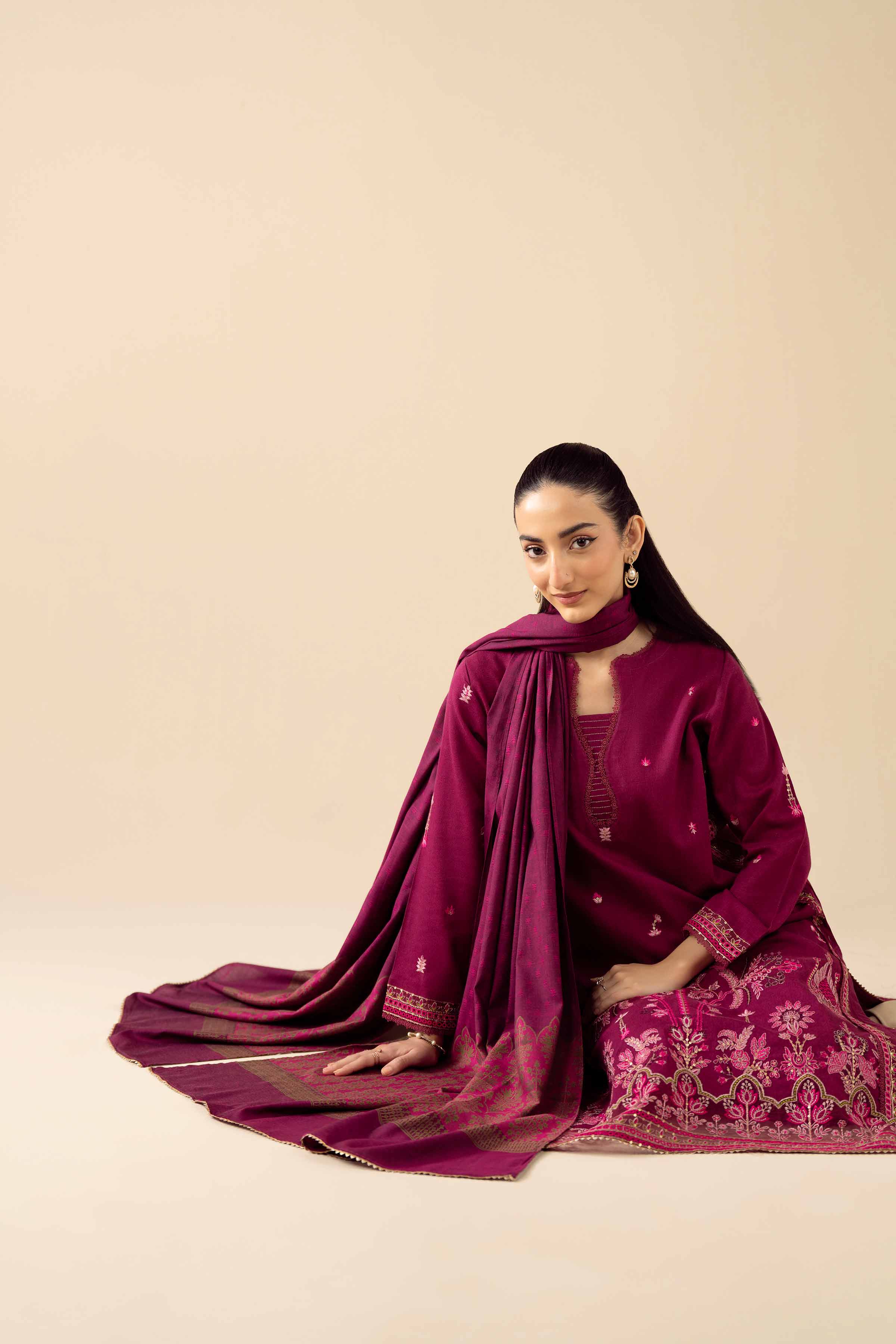 NishatUK - Pink Embroidered Karandi 3-piece ready to wear suit
