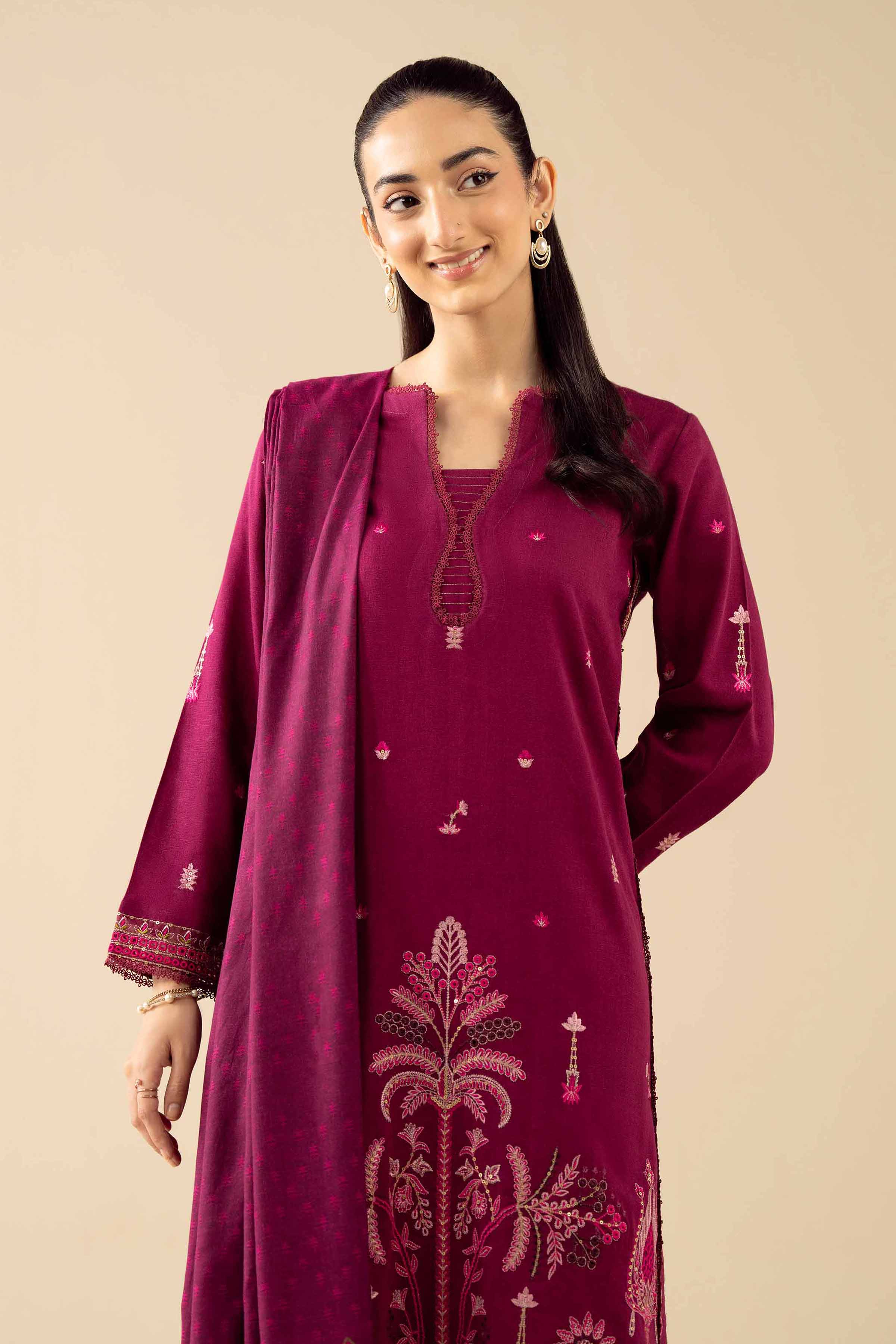 NishatUK - Pink Embroidered Karandi 3-piece ready to wear suit