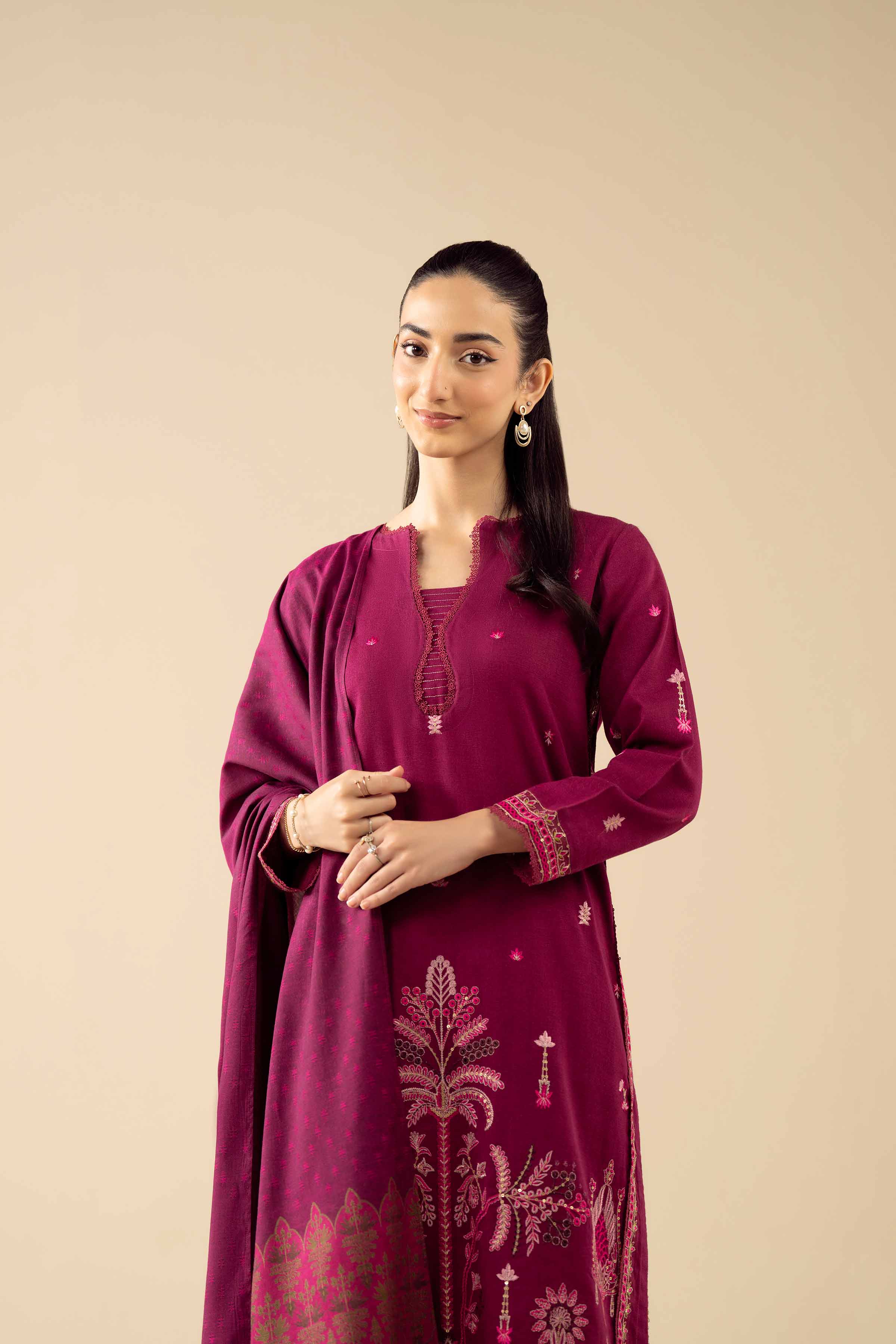 NishatUK - Pink Embroidered Karandi 3-piece ready to wear suit