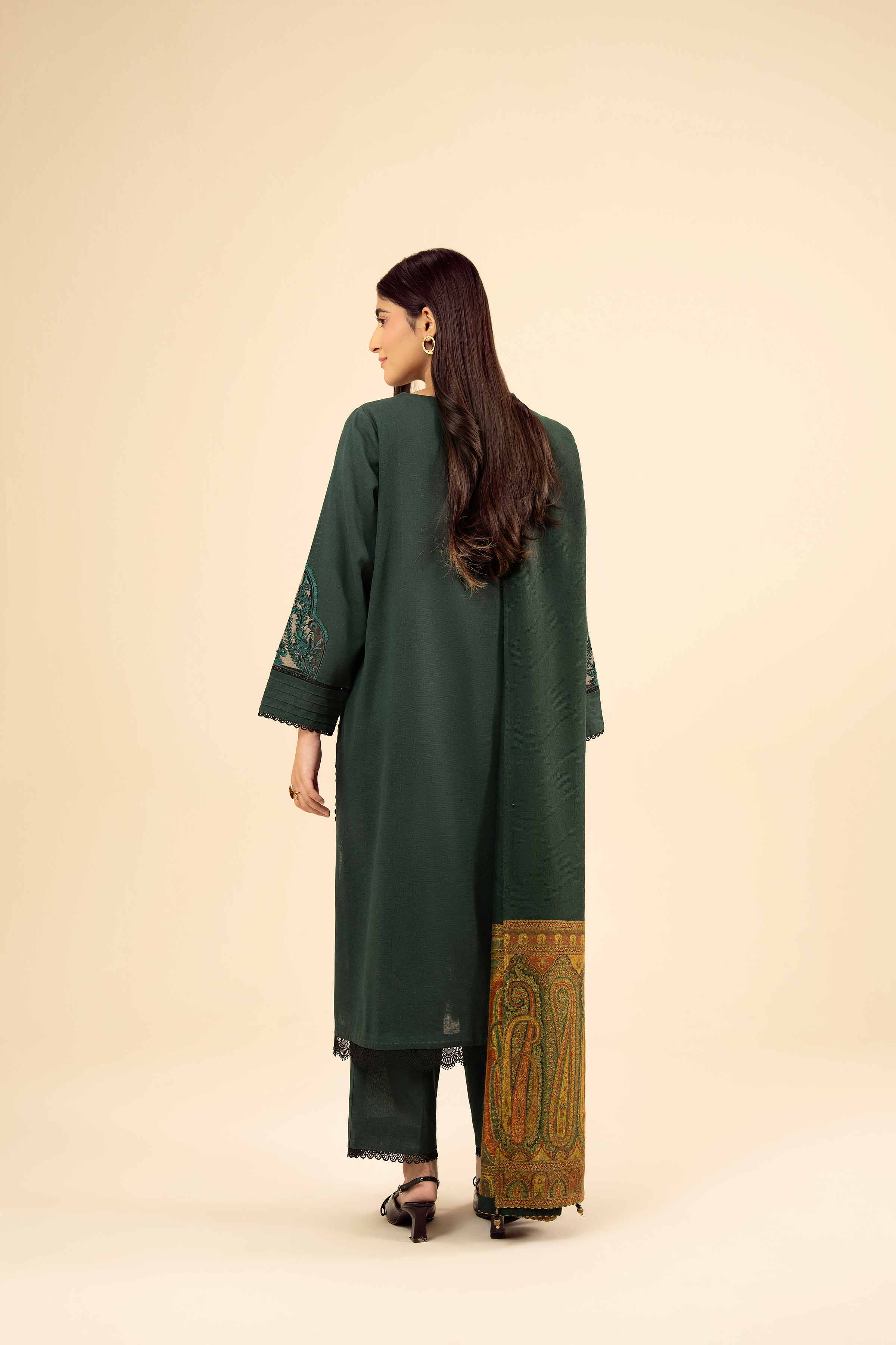 NishatUK - Green Embroidered Karandi 3-piece ready to wear Suit