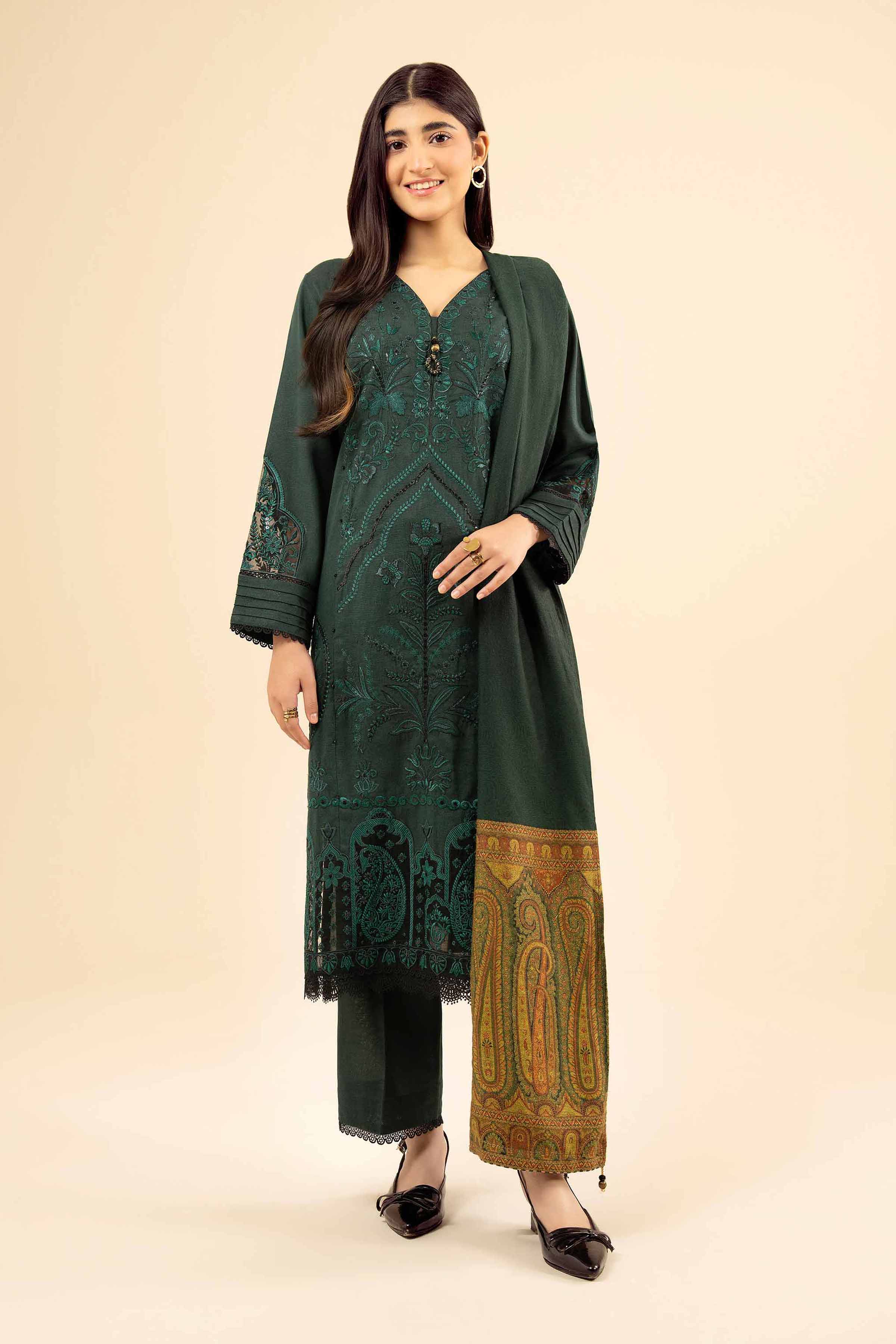 NishatUK - Green Embroidered Karandi 3-piece ready to wear Suit