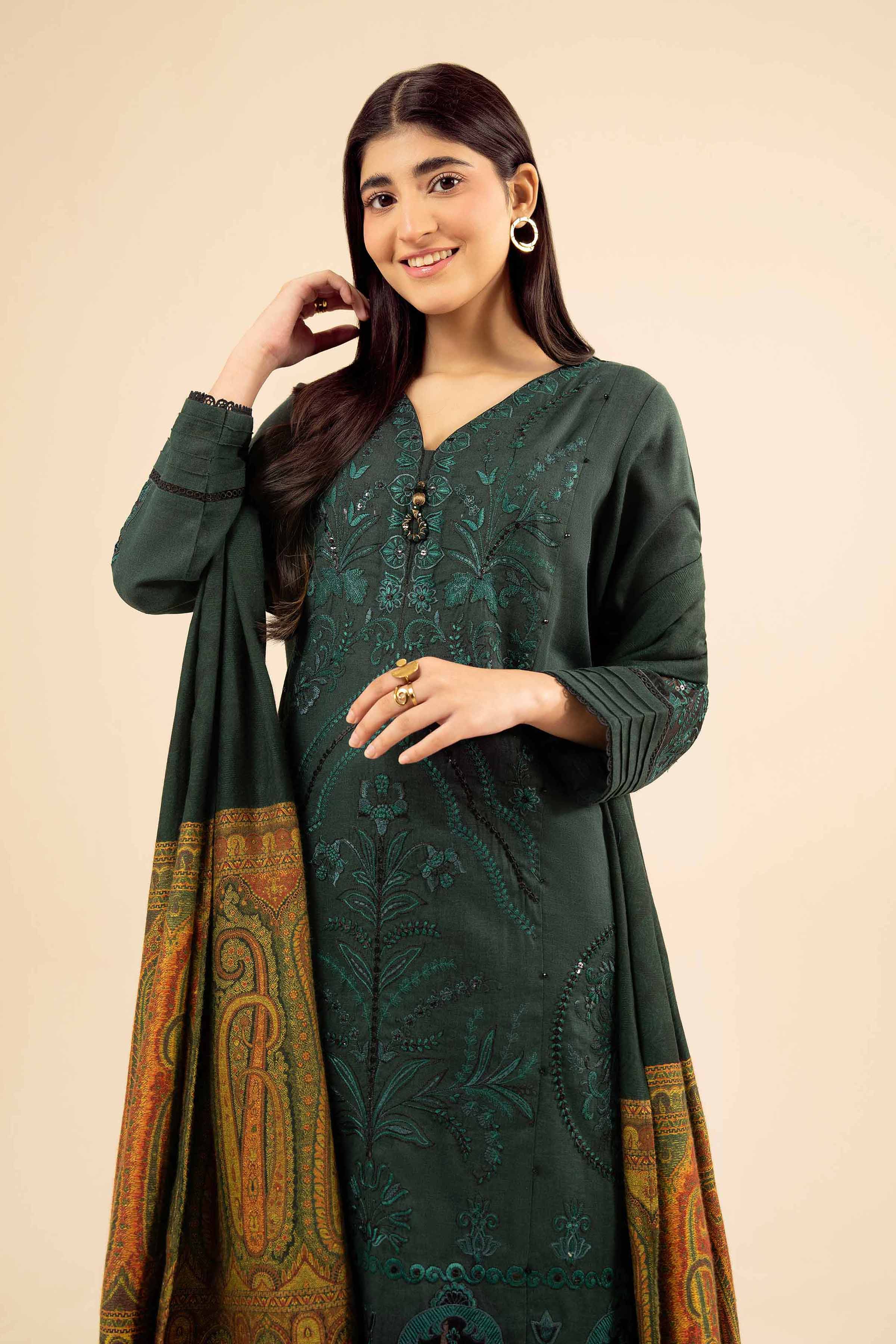 NishatUK - Green Embroidered Karandi 3-piece ready to wear Suit