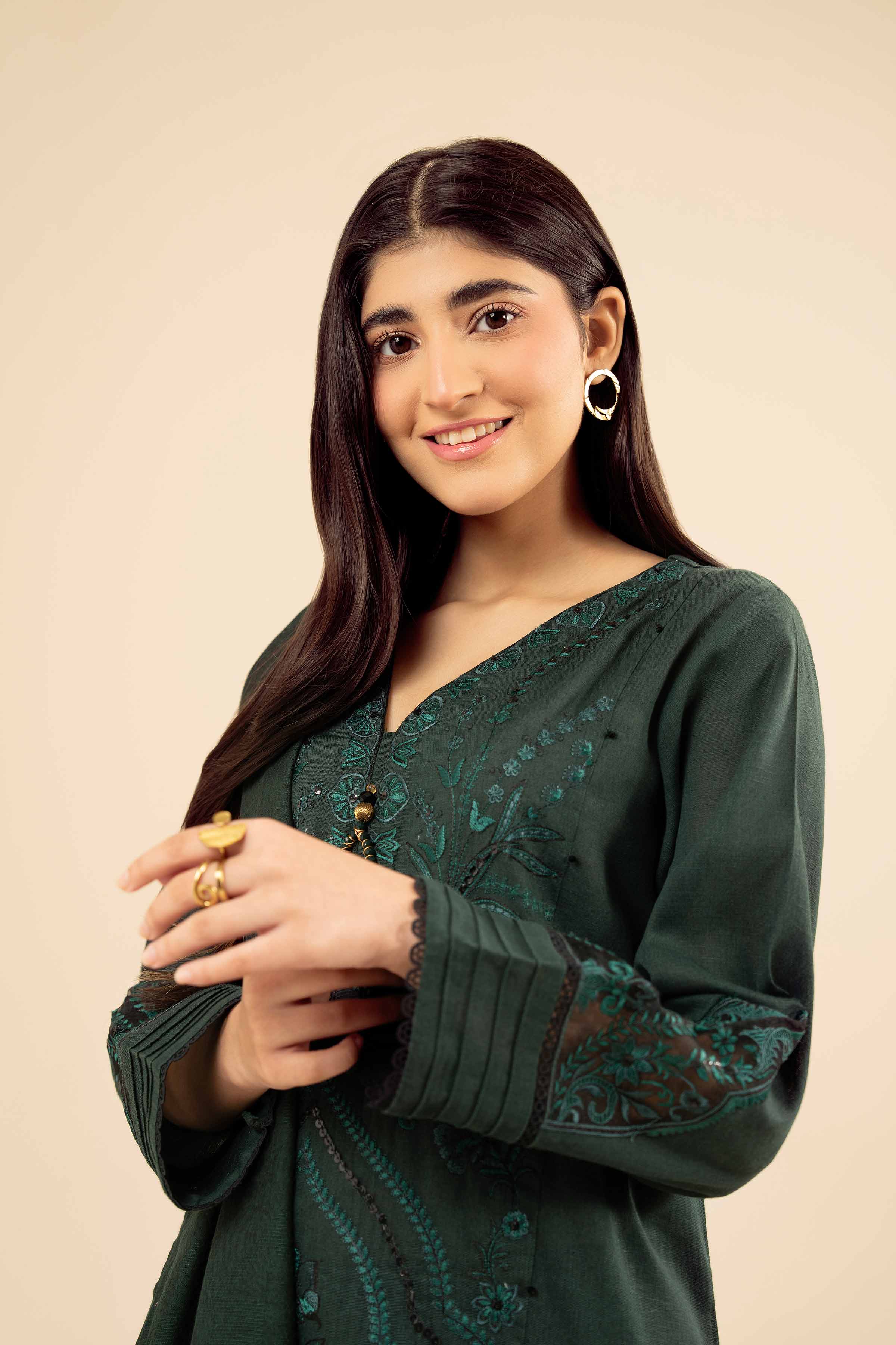 NishatUK - Green Embroidered Karandi 3-piece ready to wear Suit