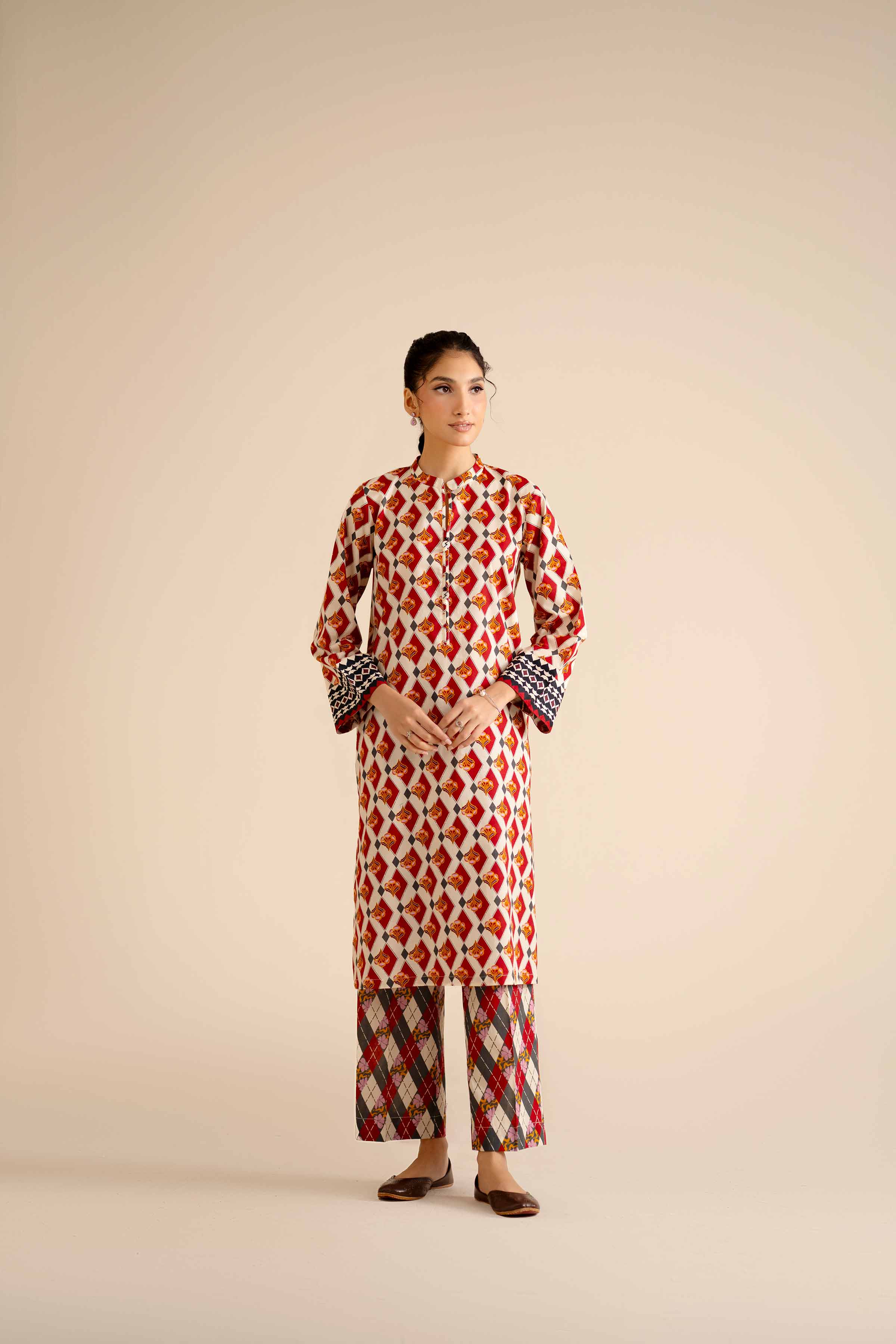 NishatUK - Red Printed Cambric 2-piece ready to wear Dress