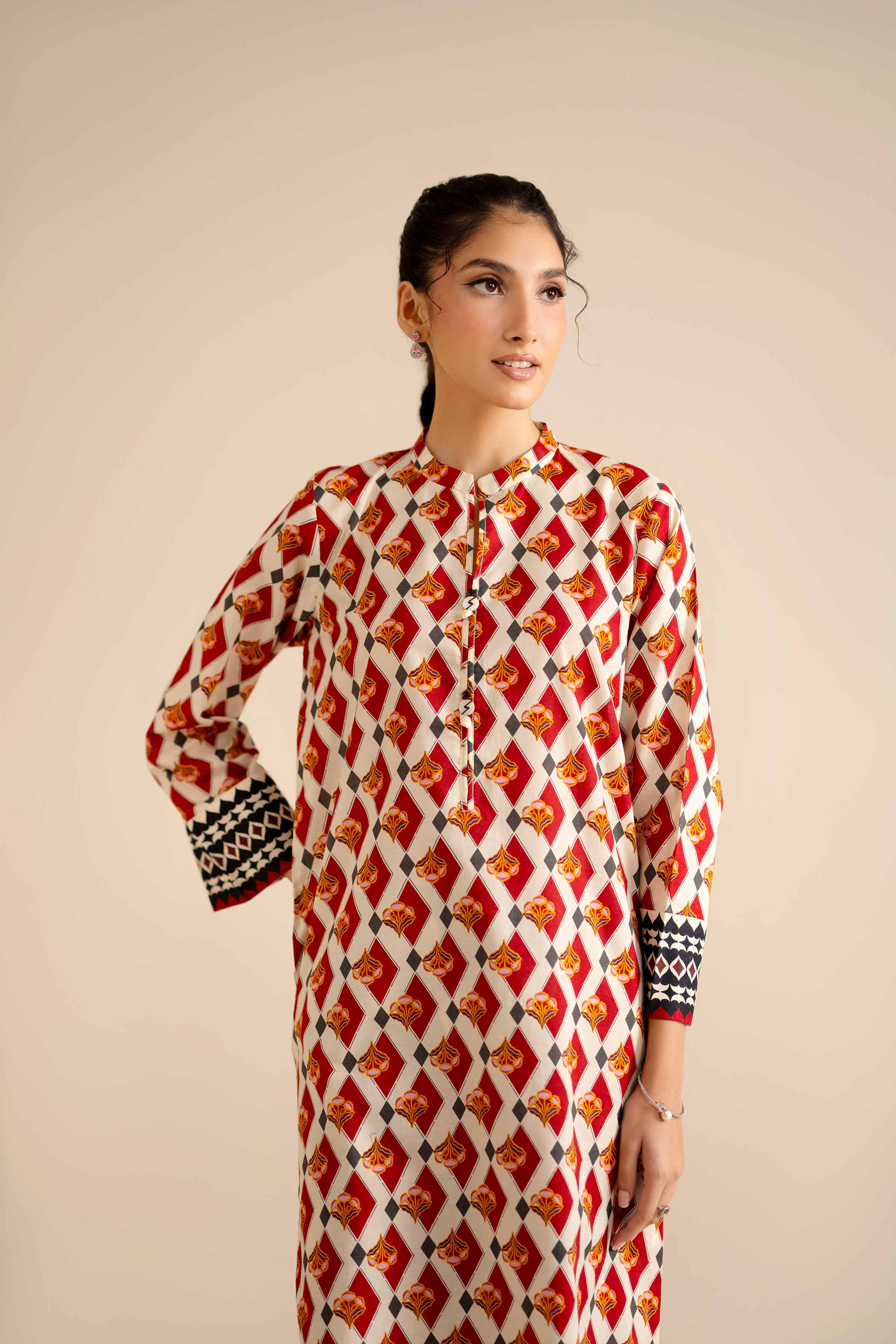 NishatUK - Red Printed Cambric 2-piece ready to wear Dress