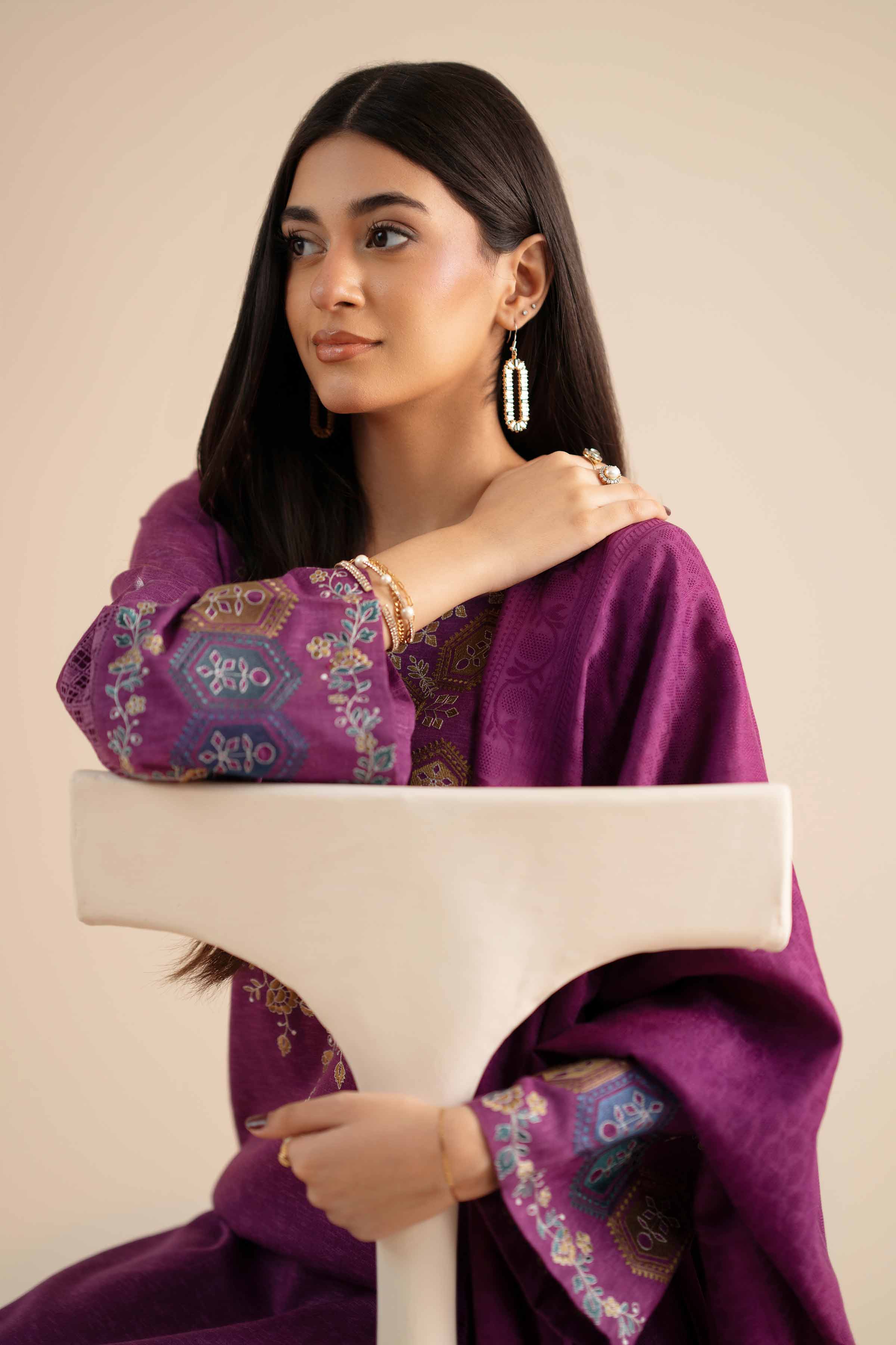 NishatUK - Plum Embroidered Karandi 3-piece ready to wear Suit